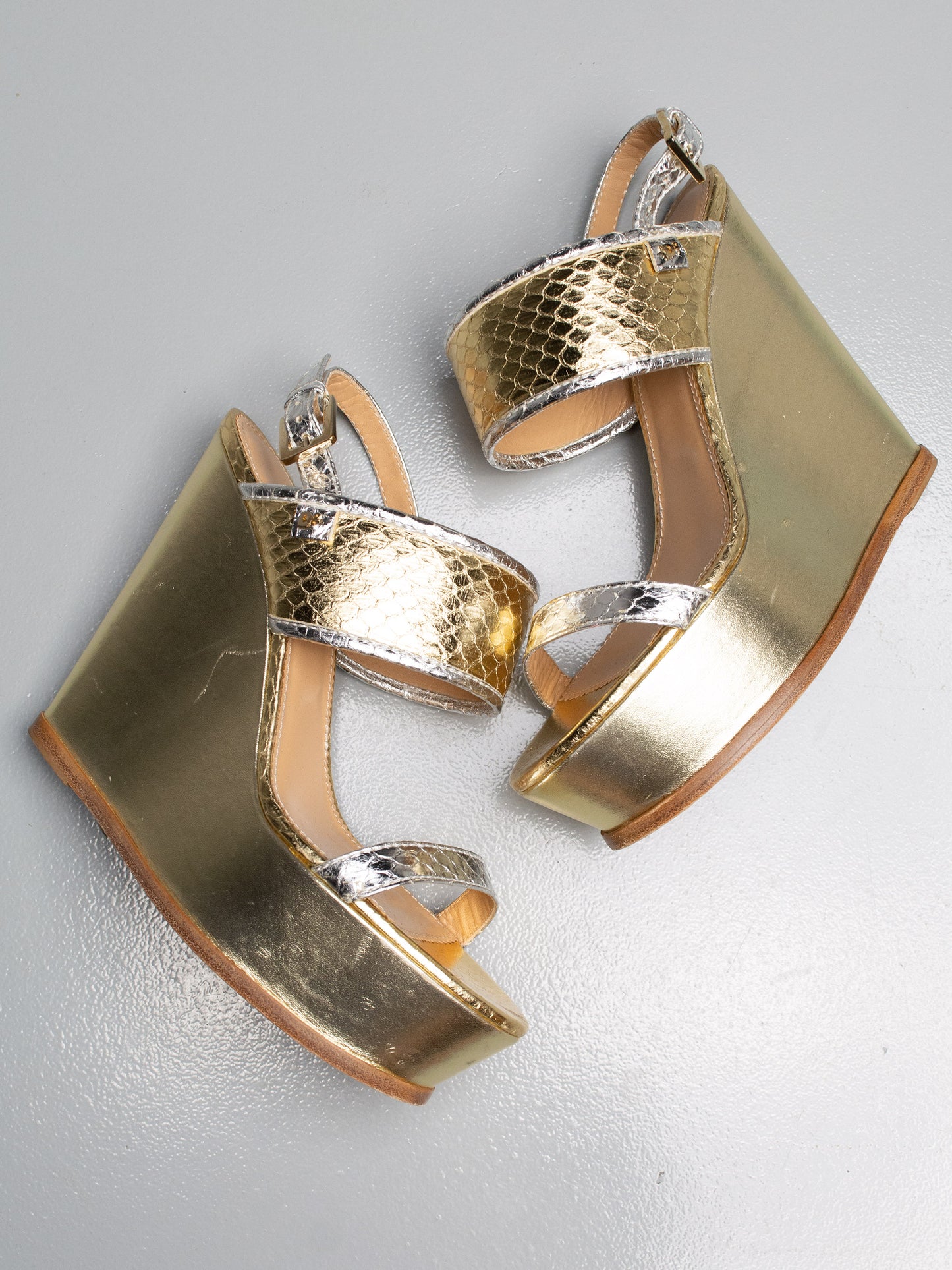 Dsquared2 metallic leather wedge sandals - size 39.5