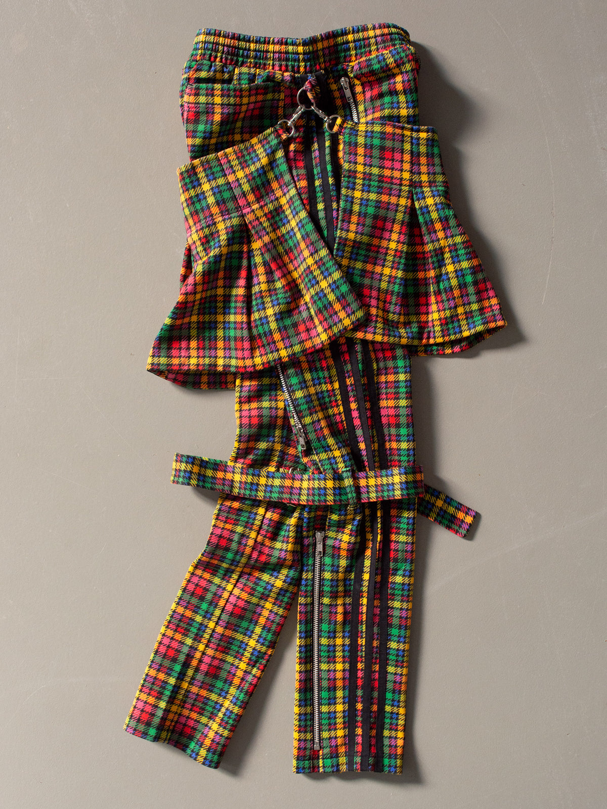 adidas Originals by Jeremy Scott - S/S 2011 - plaid bondage track pants - size XS