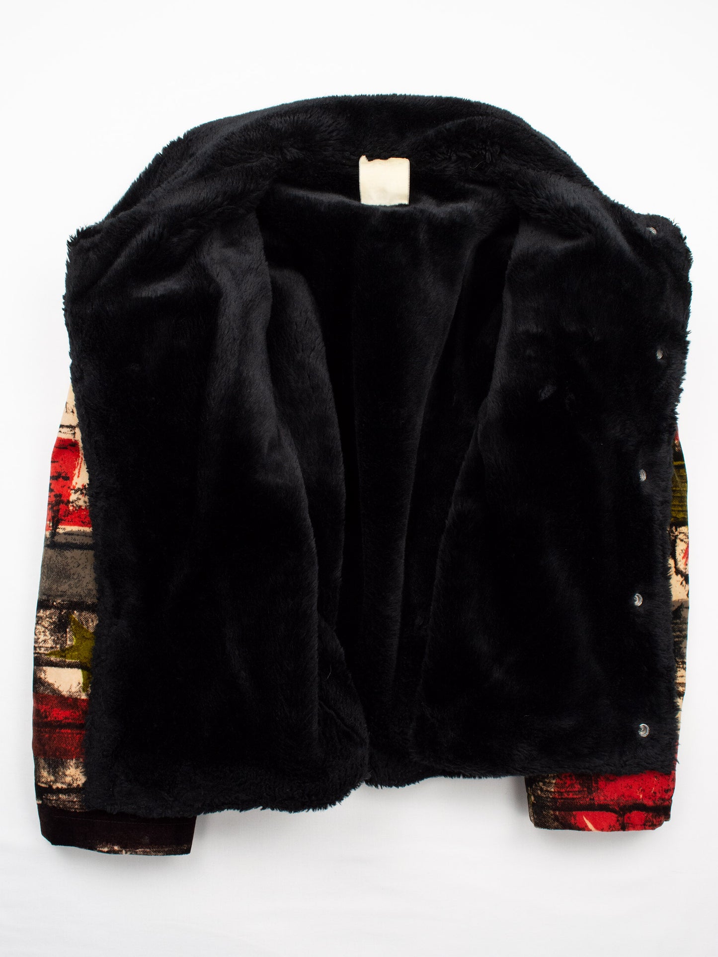 Gaultier Jean's - A/W 1997 - "Fight Racism" bricks print velvet sherpa trucker jacket - women's size S