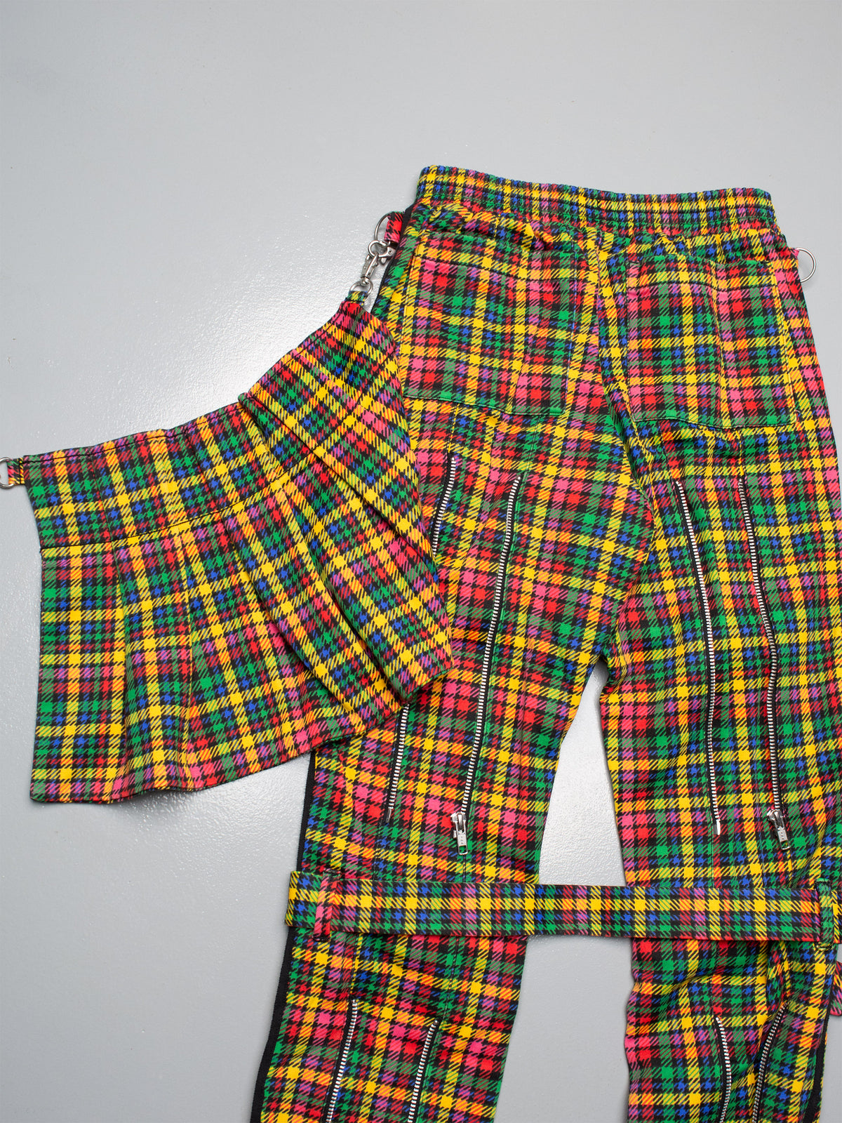 adidas Originals by Jeremy Scott - S/S 2011 - plaid bondage track pants - size XS