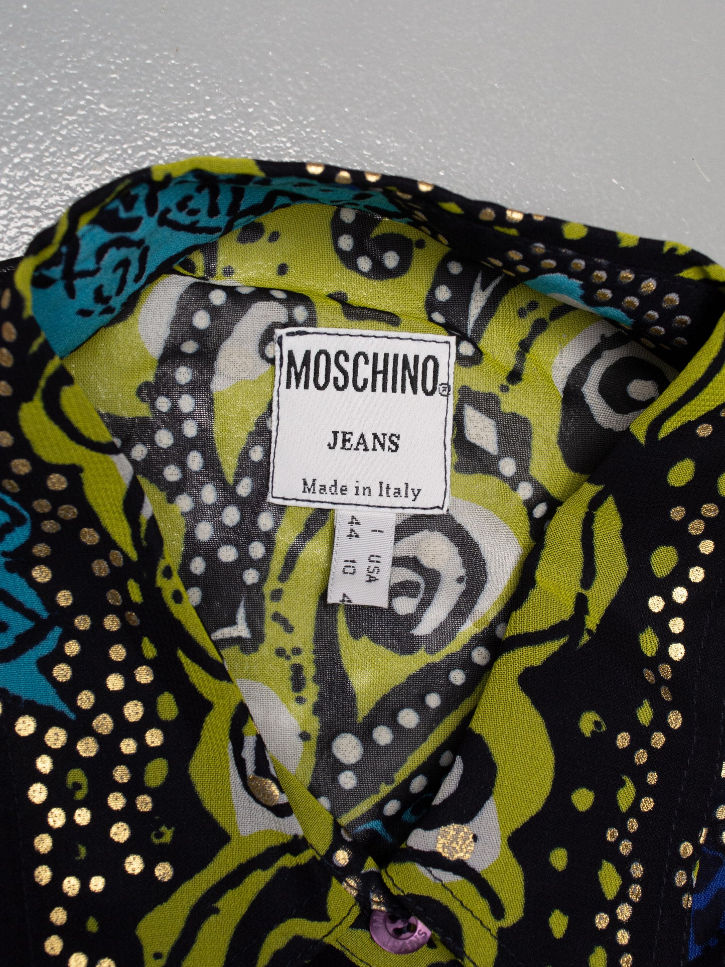 vintage Moschino Jeans sheer shirt with gold print - women's size 44IT