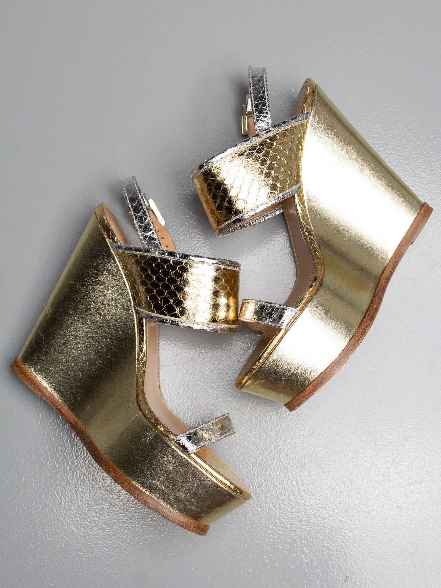 Dsquared2 metallic leather wedge sandals - size 39.5