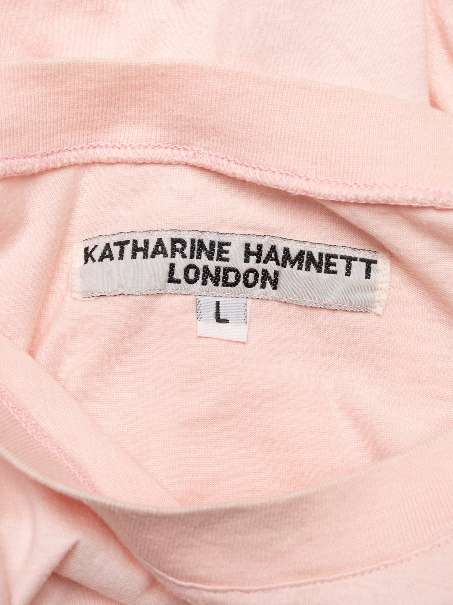 vintage Katharine Hamnett London logo baby pink t-shirt - size L