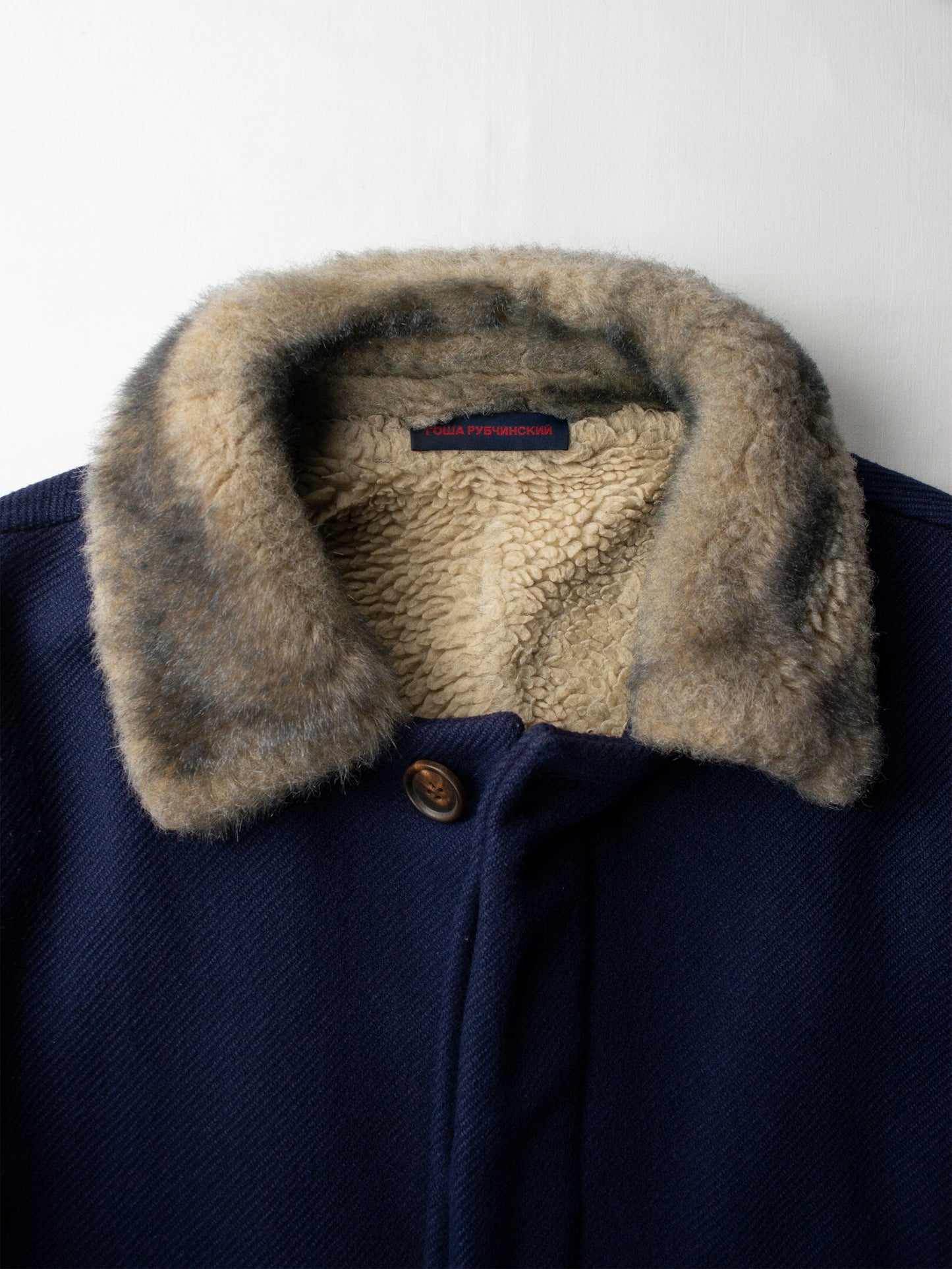 Gosha Rubchinskiy - A/W 2015 - short wool jacket with faux fur collar - size S