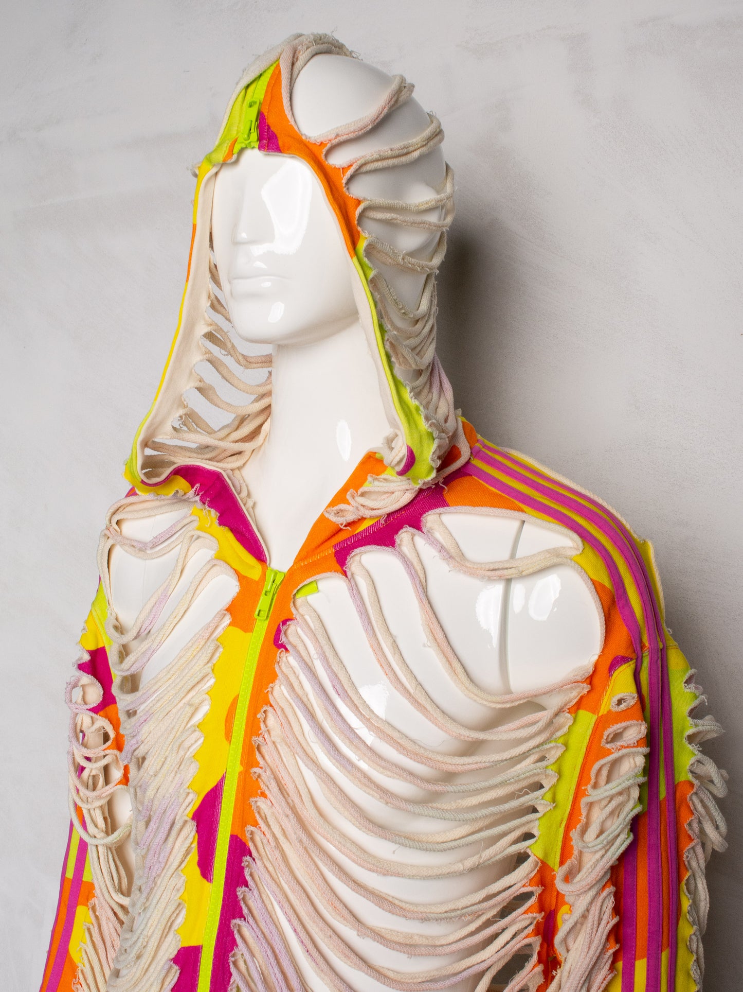 adidas Originals by Jeremy Scott - A/W 2013 - neon camo slashed zip-up hoodie - size L