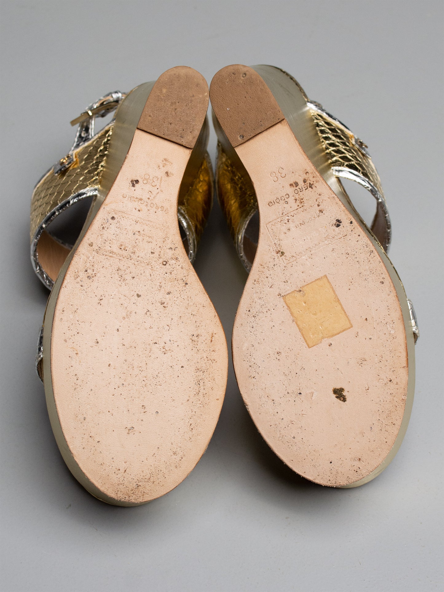 Dsquared2 metallic leather wedge sandals - size 39.5
