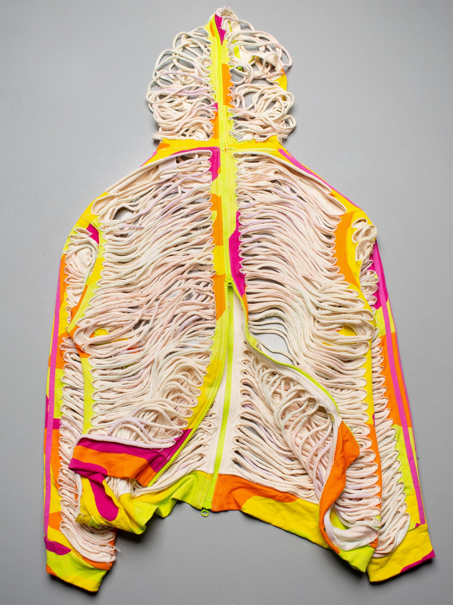 adidas Originals by Jeremy Scott - A/W 2013 - neon camo slashed zip-up hoodie - size L