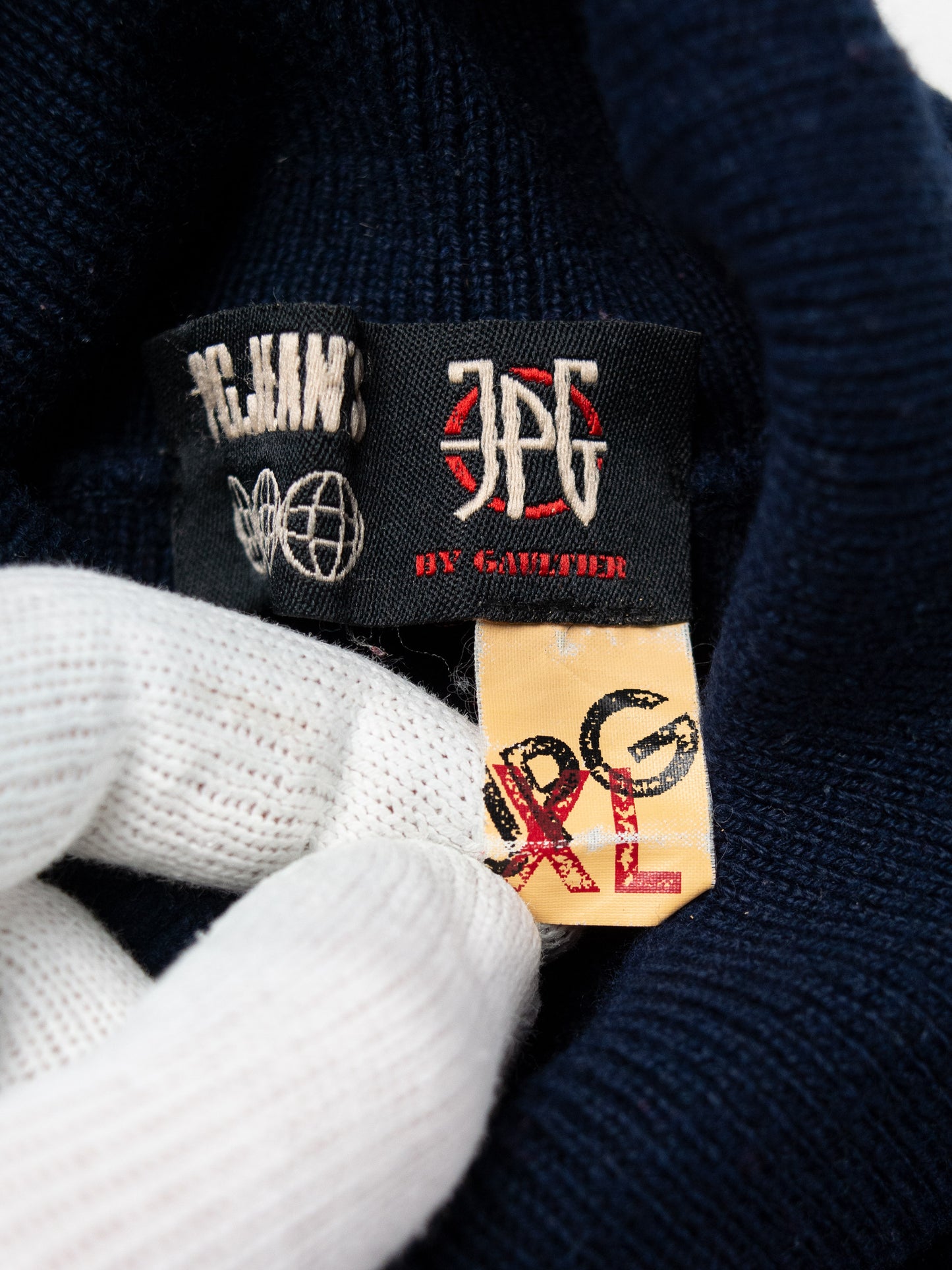 JPG.Jean's - (vintage) - striped knit turtleneck (navy) - men's size XL