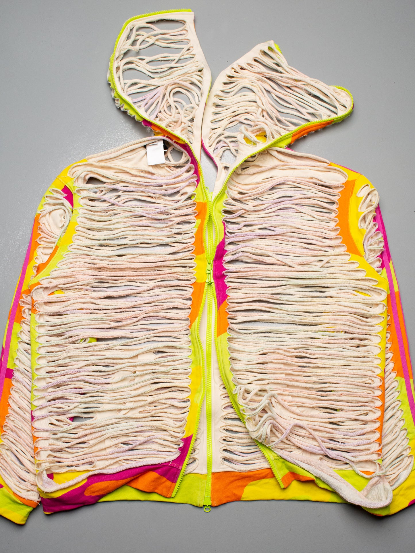 adidas Originals by Jeremy Scott - A/W 2013 - neon camo slashed zip-up hoodie - size L