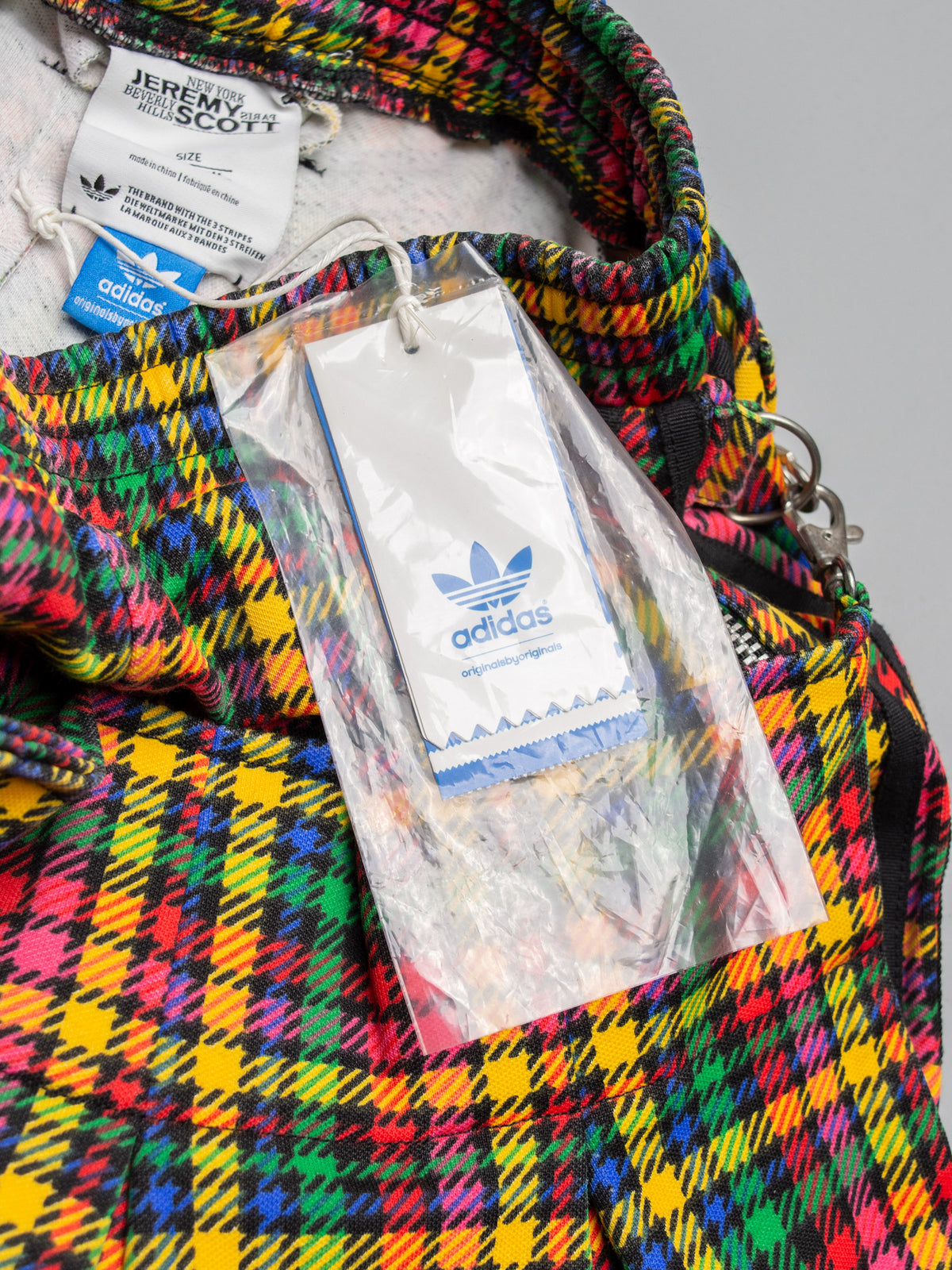 adidas Originals by Jeremy Scott - S/S 2011 - plaid bondage track pants - size XS