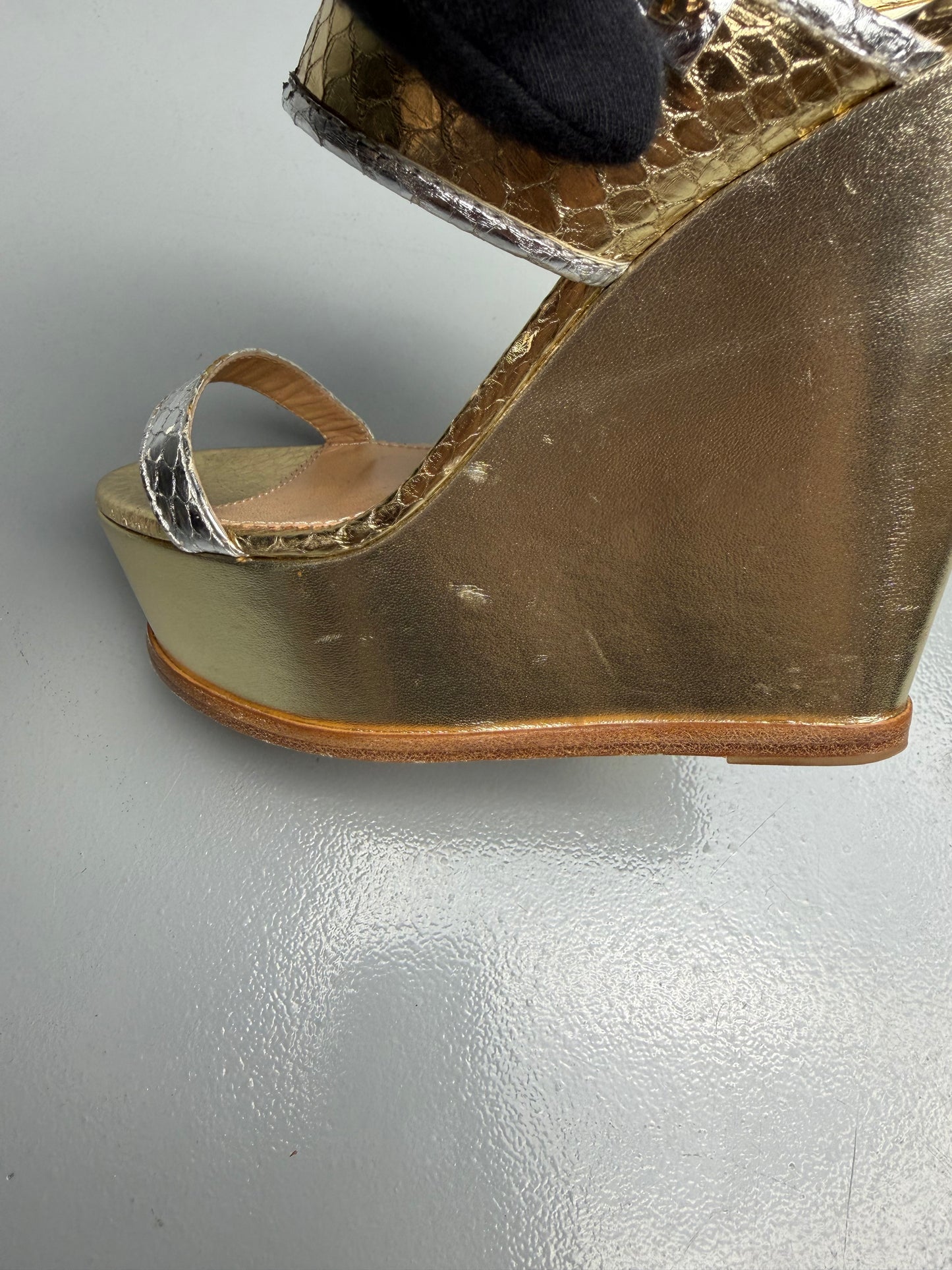 Dsquared2 metallic leather wedge platform sandals - size 39.5