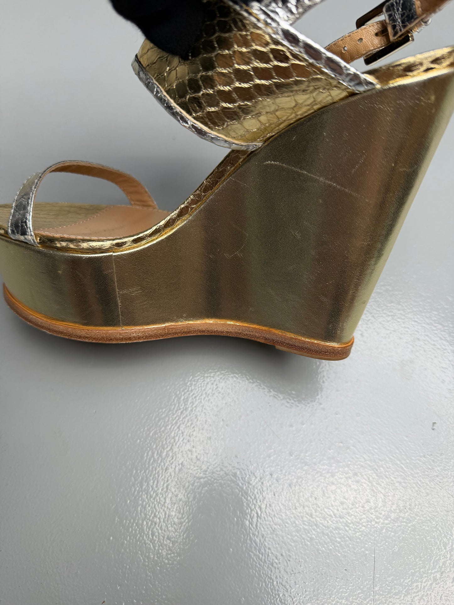Dsquared2 metallic leather wedge platform sandals - size 39.5