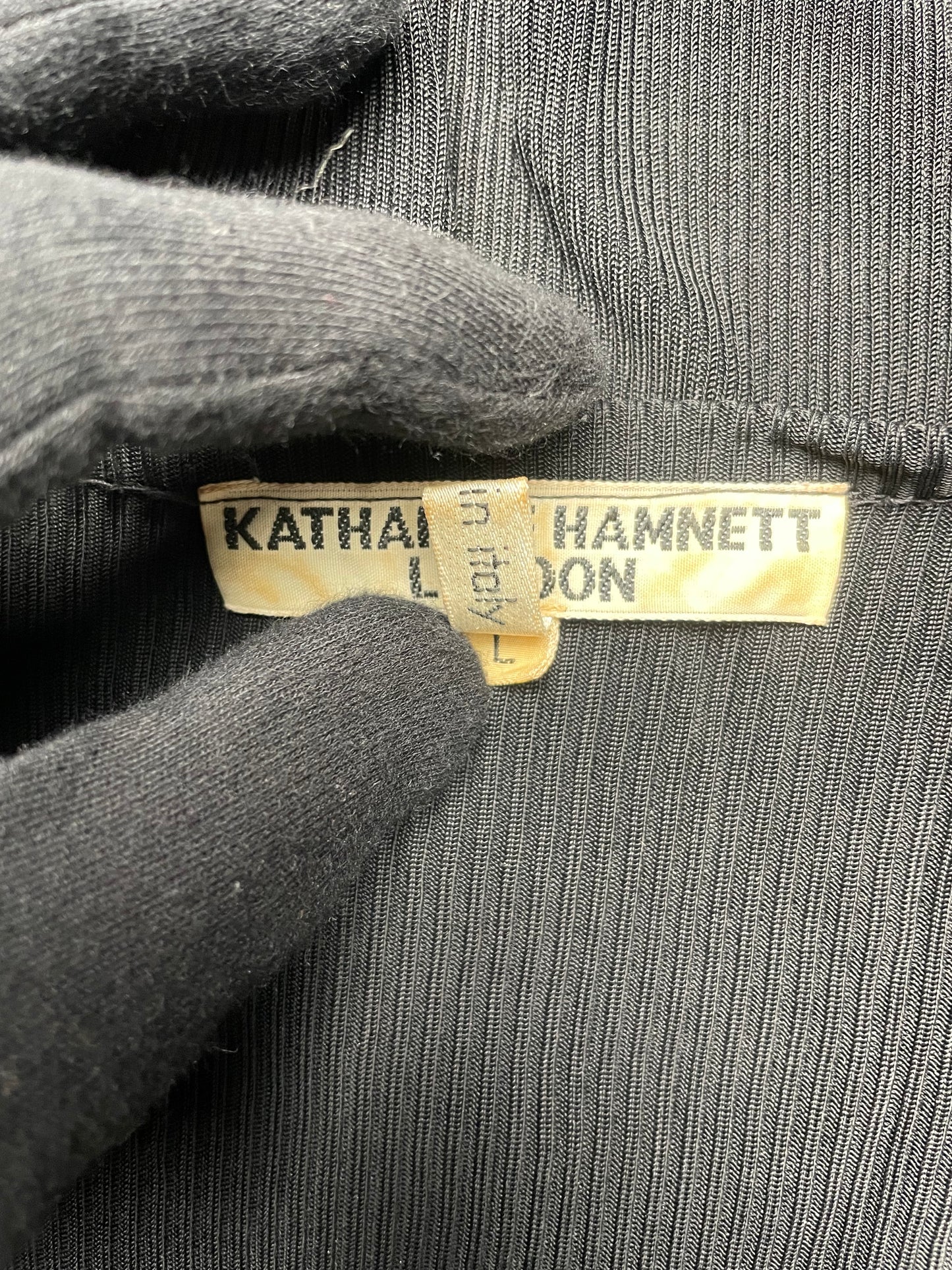 1993 Katharine Hamnett London sheer ribbed long-sleeve bodycon mini dress - size L