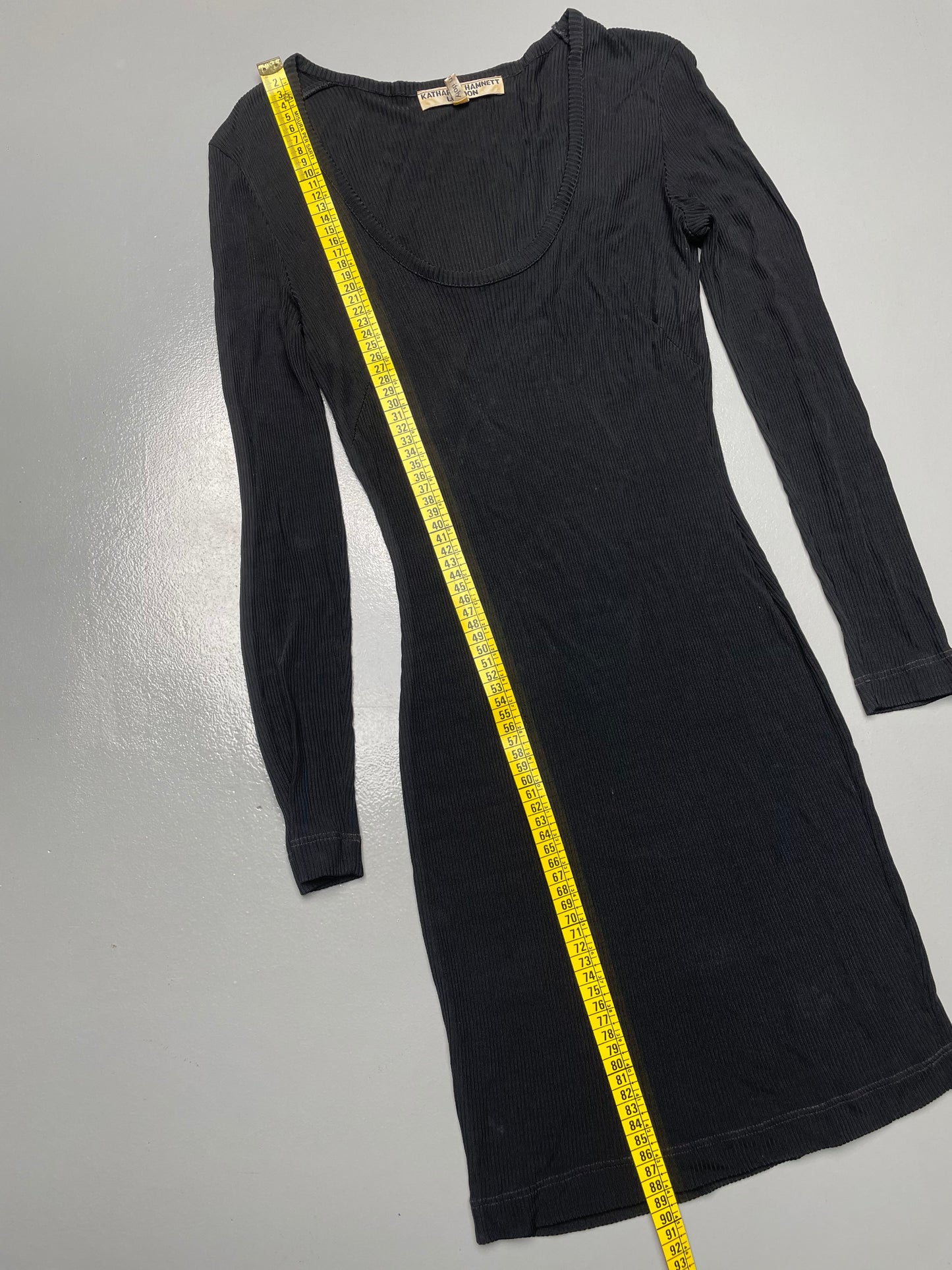 1993 Katharine Hamnett London sheer ribbed long-sleeve bodycon mini dress - size L