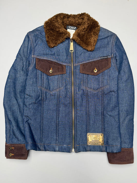 vintage D&G Dolce & Gabbana faux fur lined denim trucker jacket