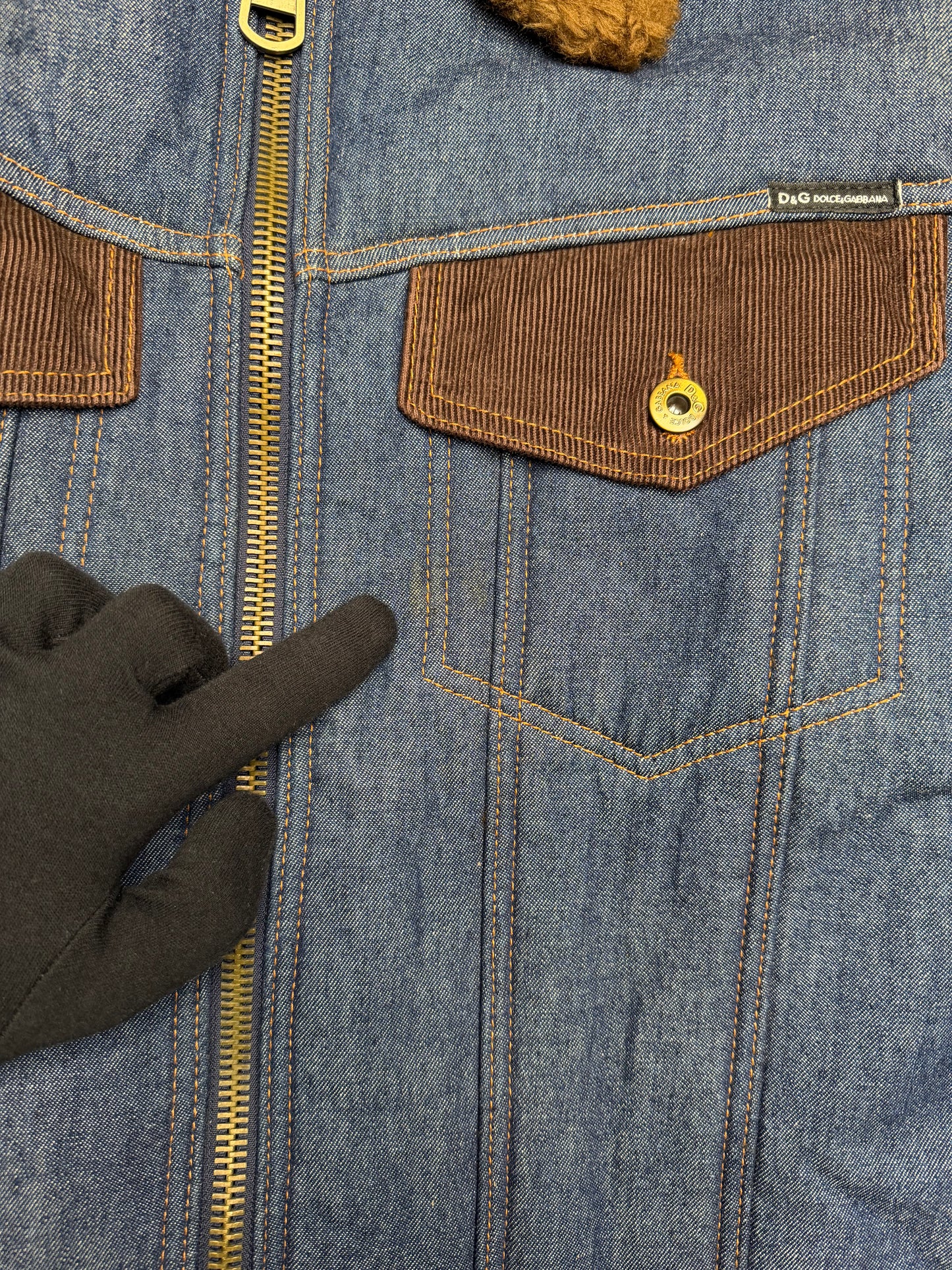 vintage D&G Dolce & Gabbana faux fur lined denim trucker jacket