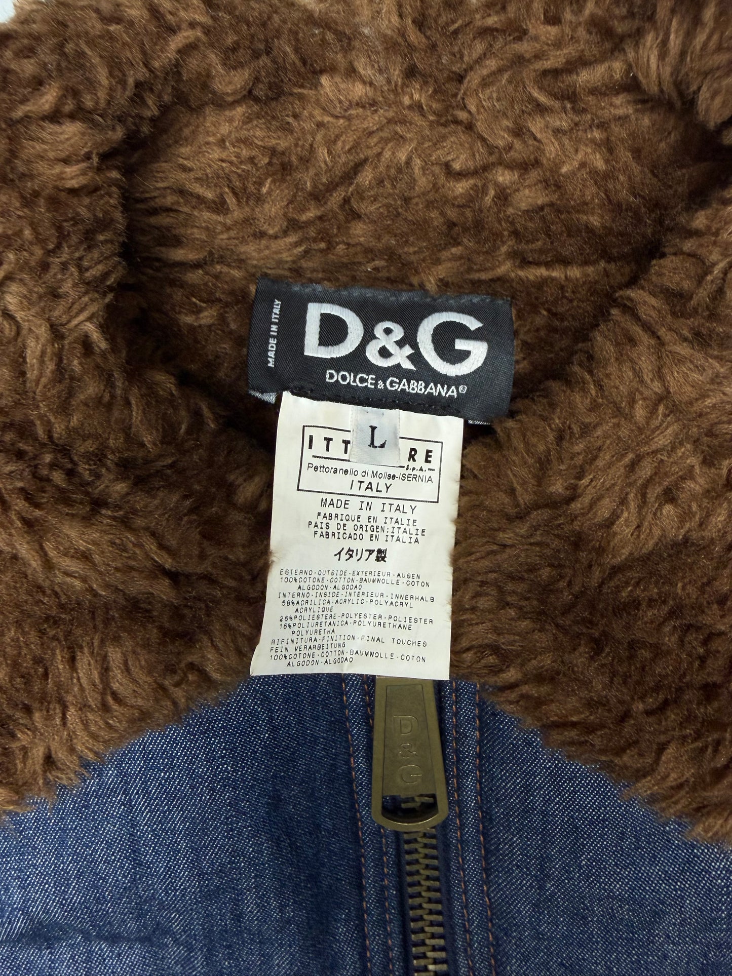 vintage D&G Dolce & Gabbana faux fur lined denim trucker jacket