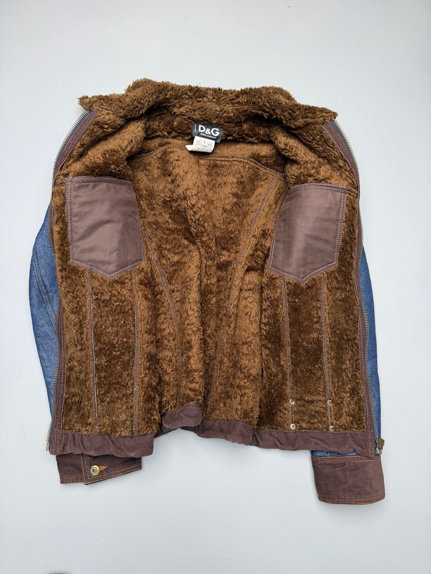 vintage D&G Dolce & Gabbana faux fur lined denim trucker jacket