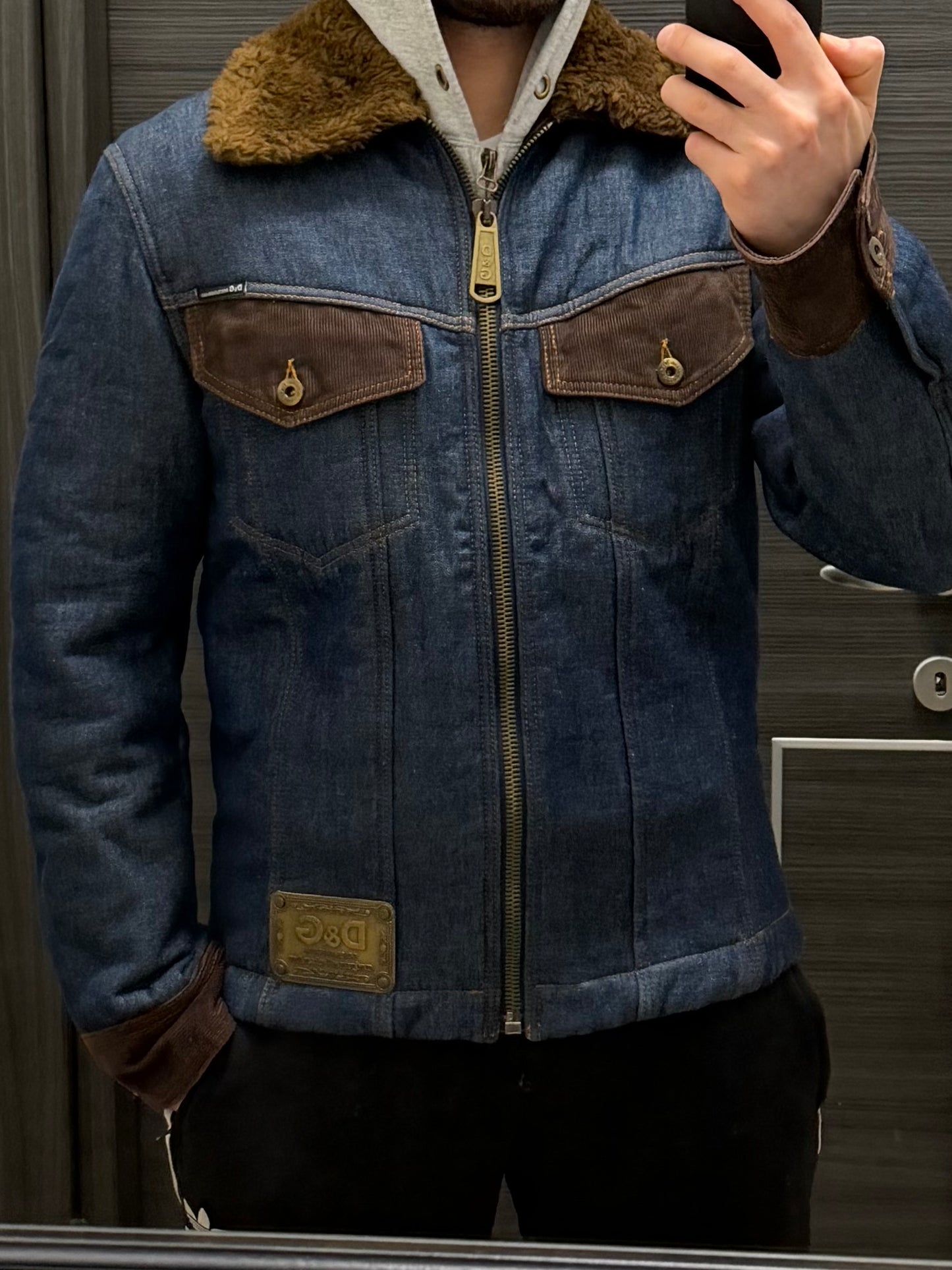 vintage D&G Dolce & Gabbana faux fur lined denim trucker jacket