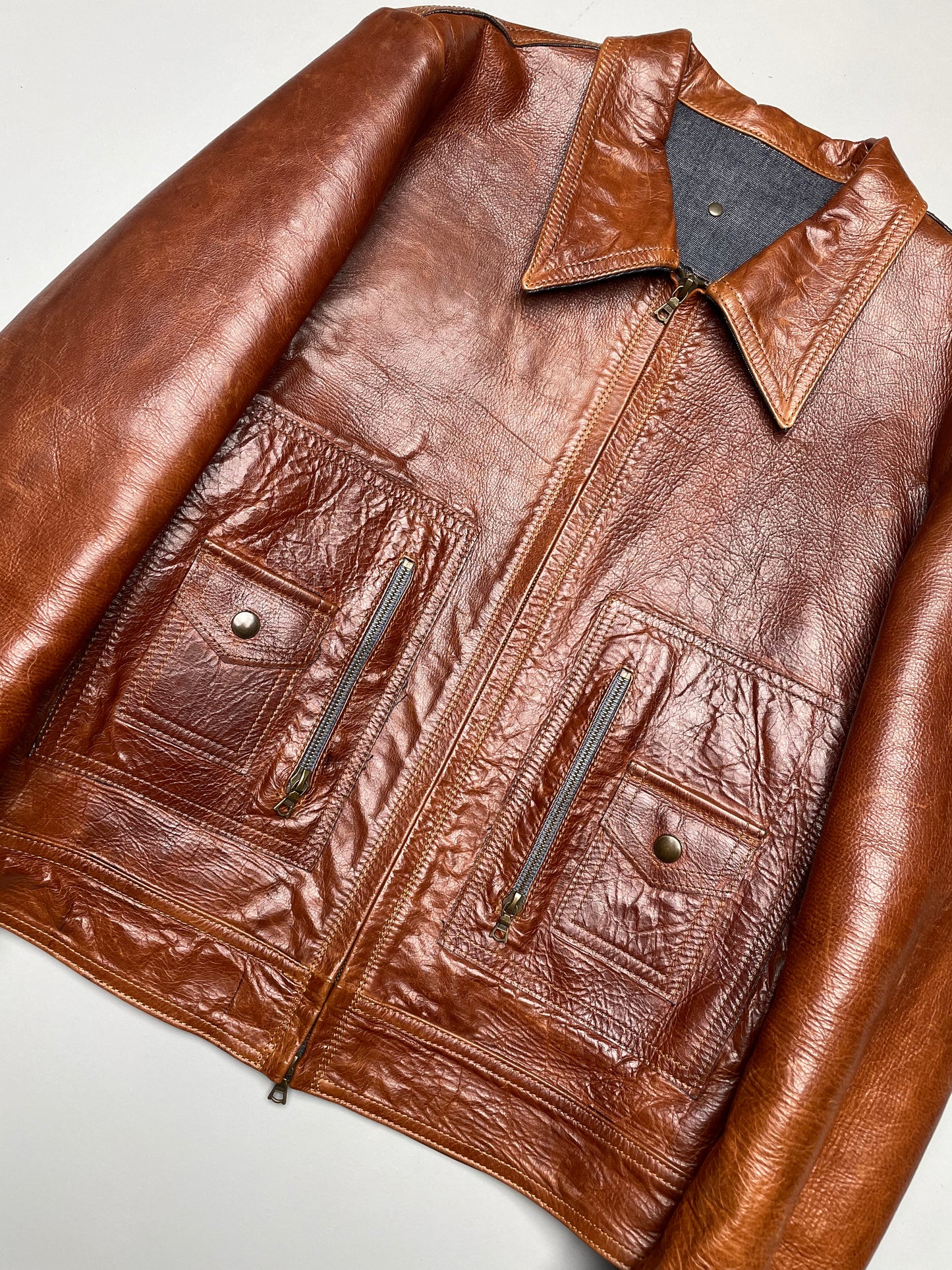 vintage Isaac Sellam Experience cowhide and denim leather jacket - size M