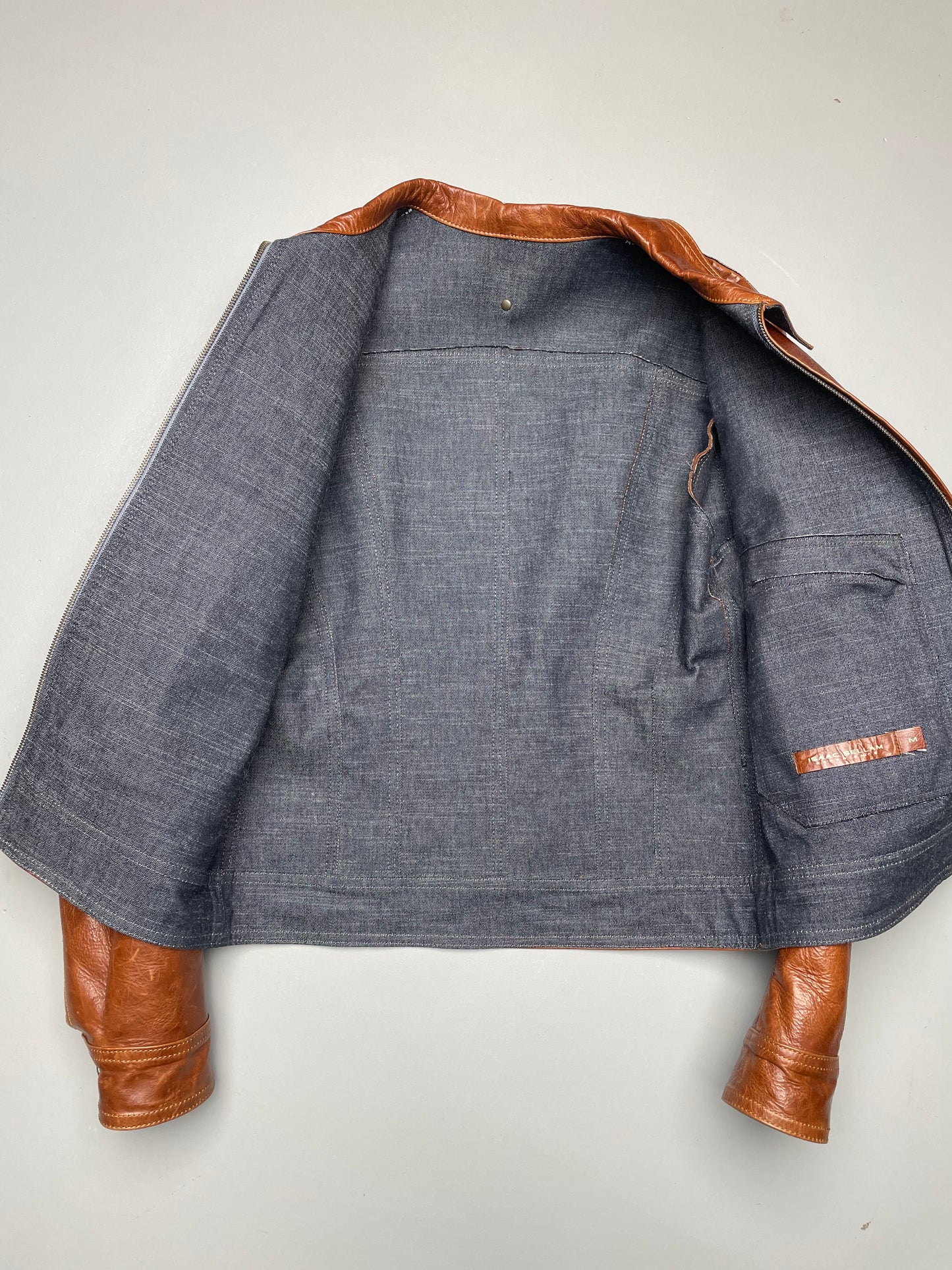 vintage Isaac Sellam Experience cowhide and denim leather jacket - size M