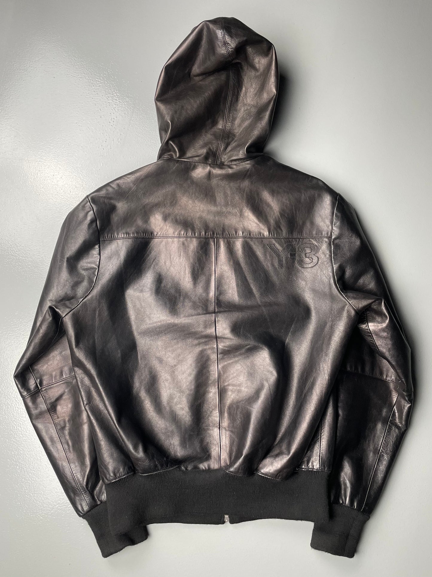 Y-3 A/W 2005 men's hooded leather bomber jacket - size M