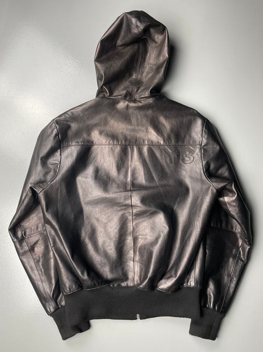 Y-3 A/W 2005 men's hooded leather bomber jacket - size M