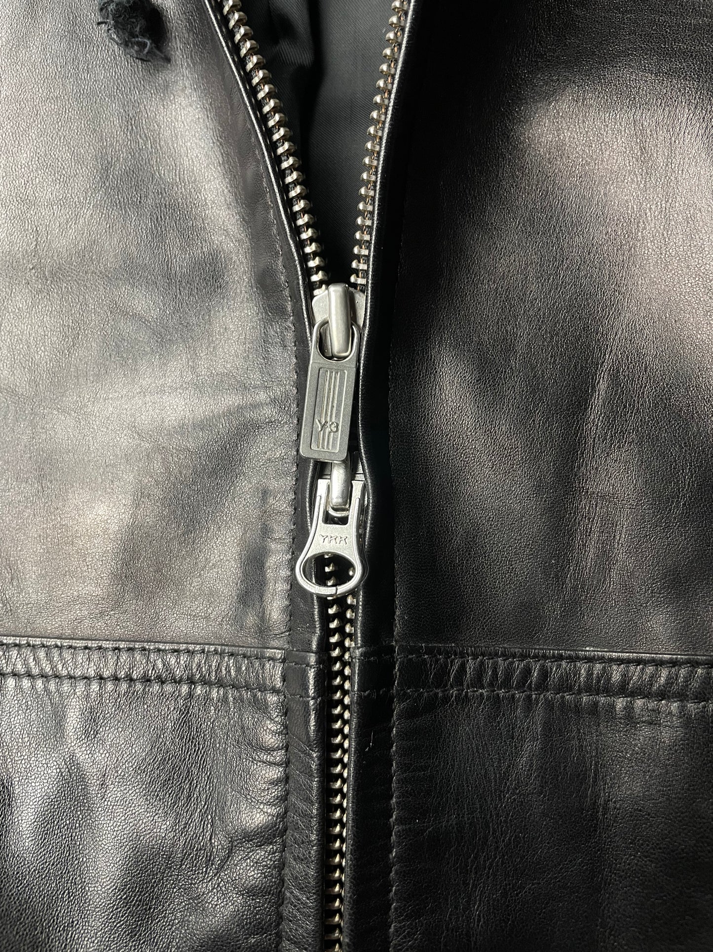 Y-3 A/W 2005 men's hooded leather bomber jacket - size M