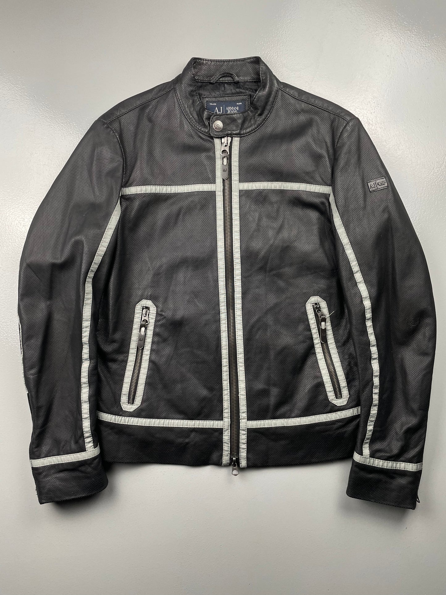Armani Jeans perforated leather biker jacket - size 48