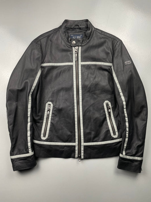 Armani Jeans perforated leather biker jacket - size 48