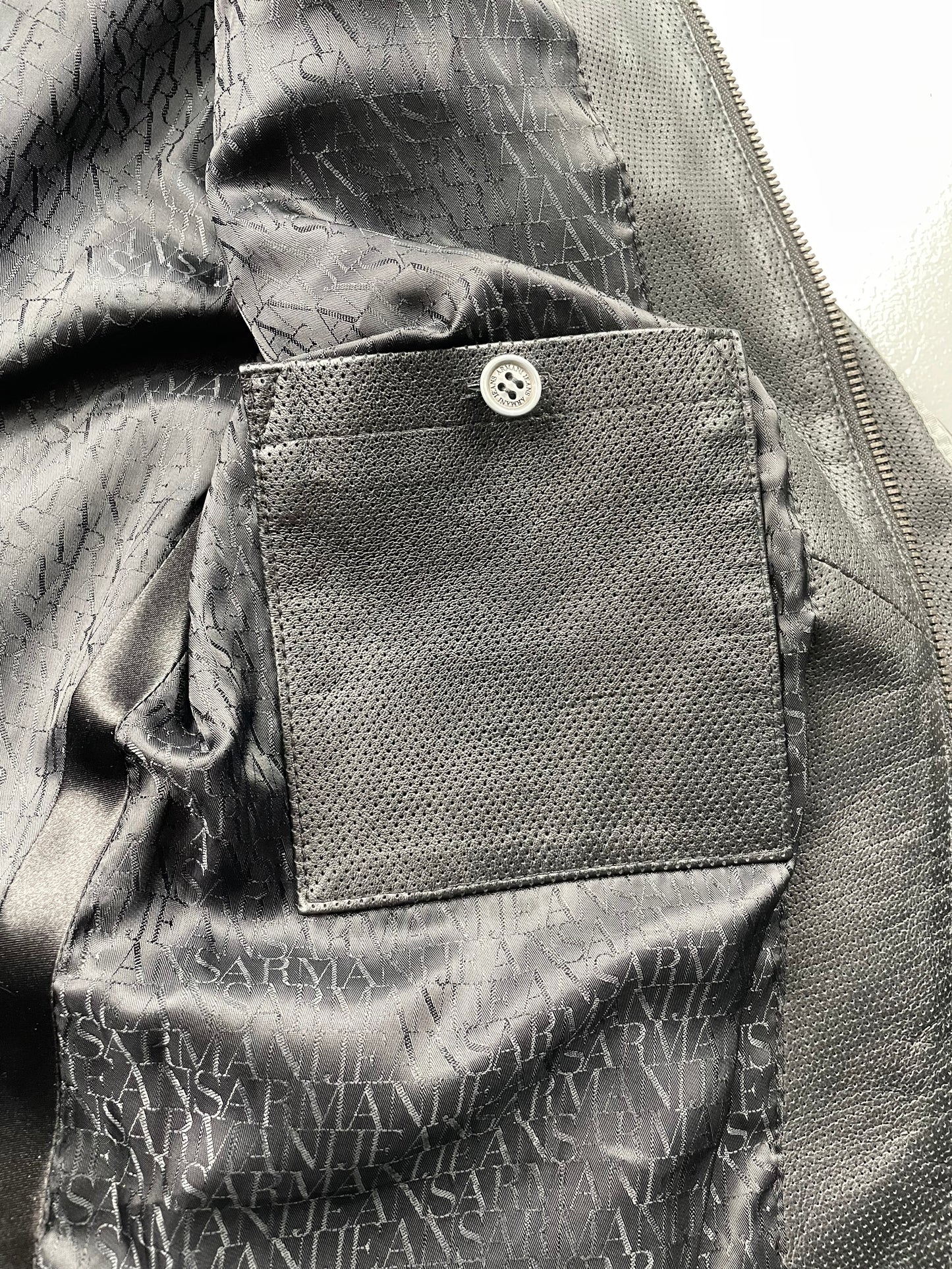 Armani Jeans perforated leather biker jacket - size 48