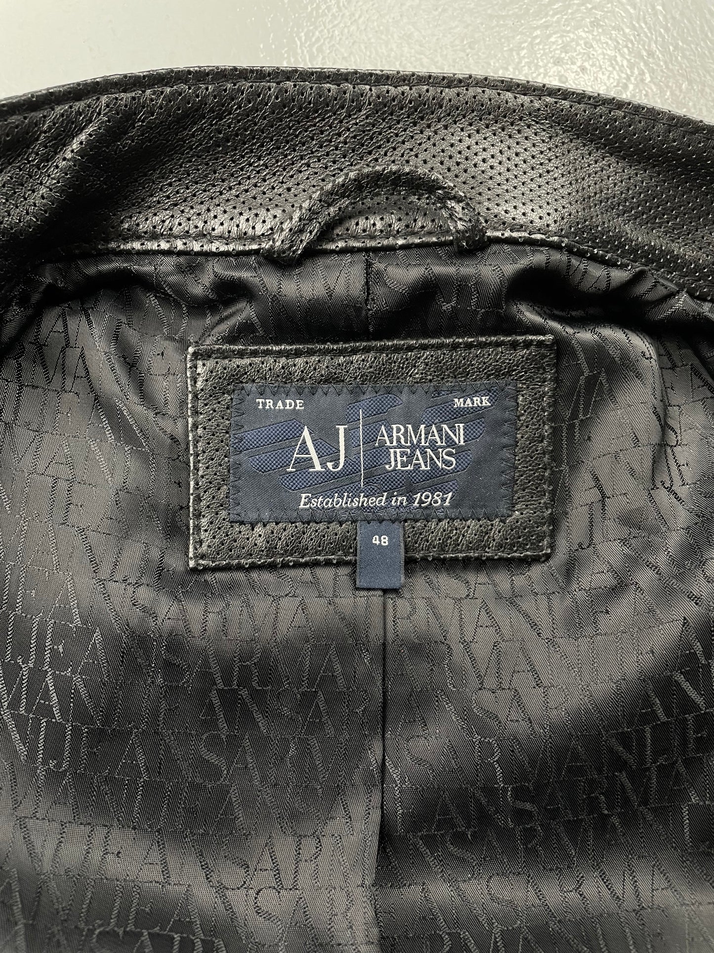 Armani Jeans perforated leather biker jacket - size 48