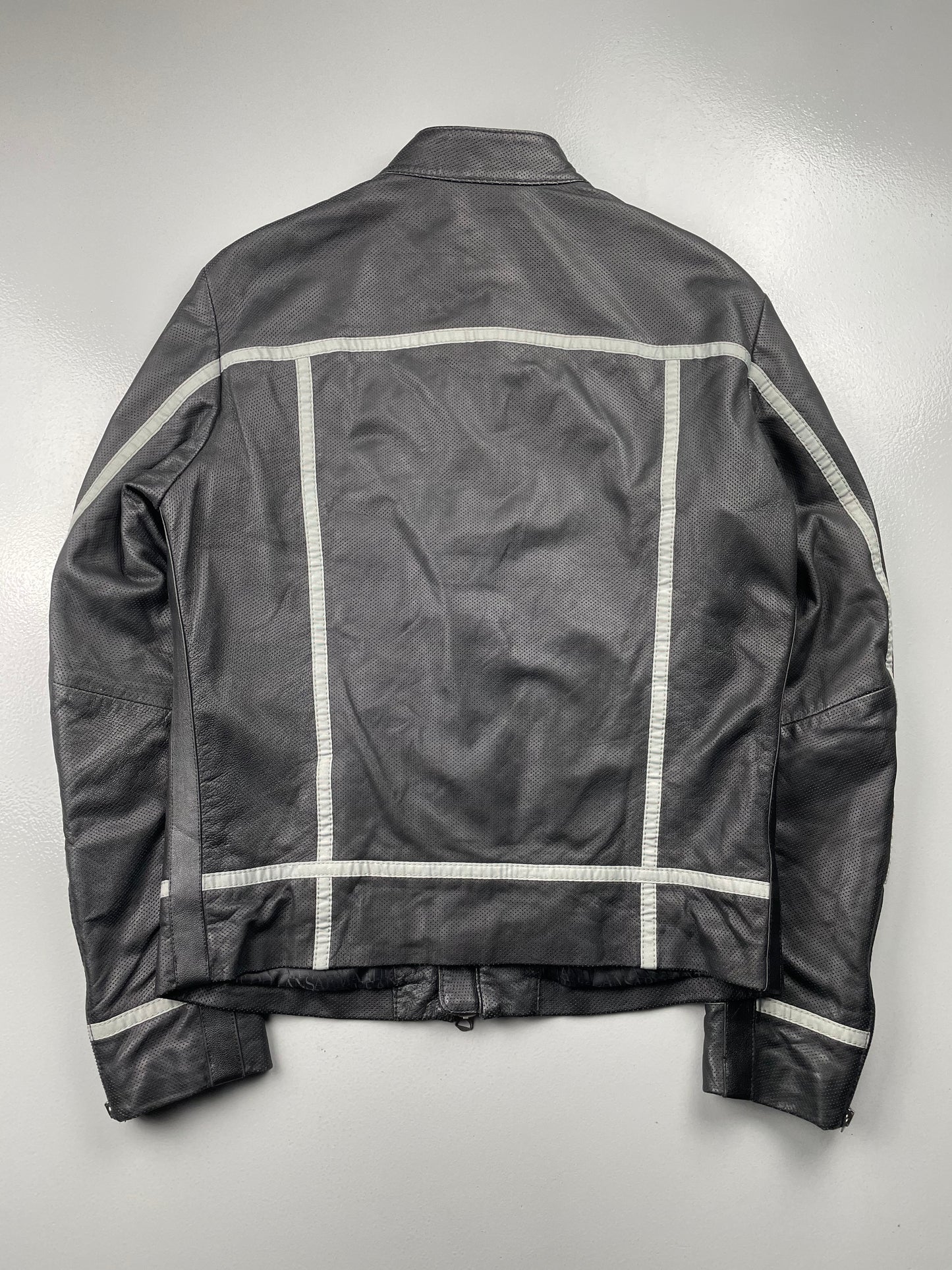 Armani Jeans perforated leather biker jacket - size 48