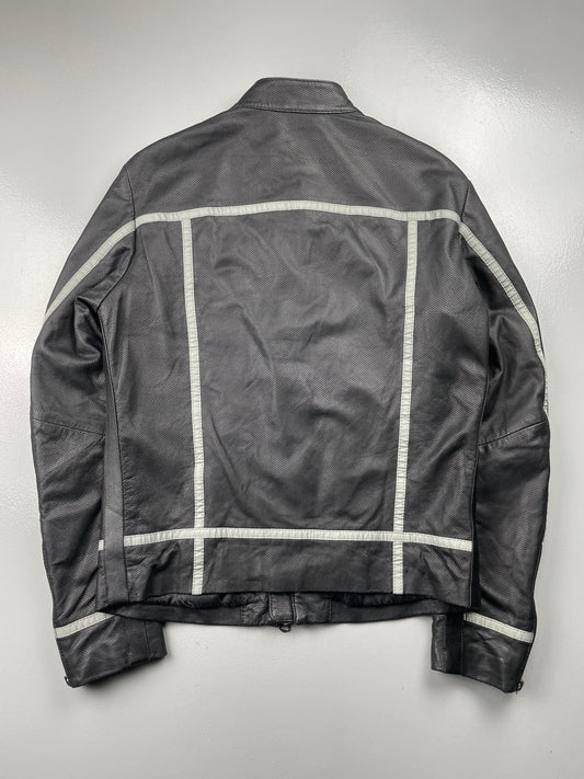 Armani Jeans perforated leather biker jacket - size 48