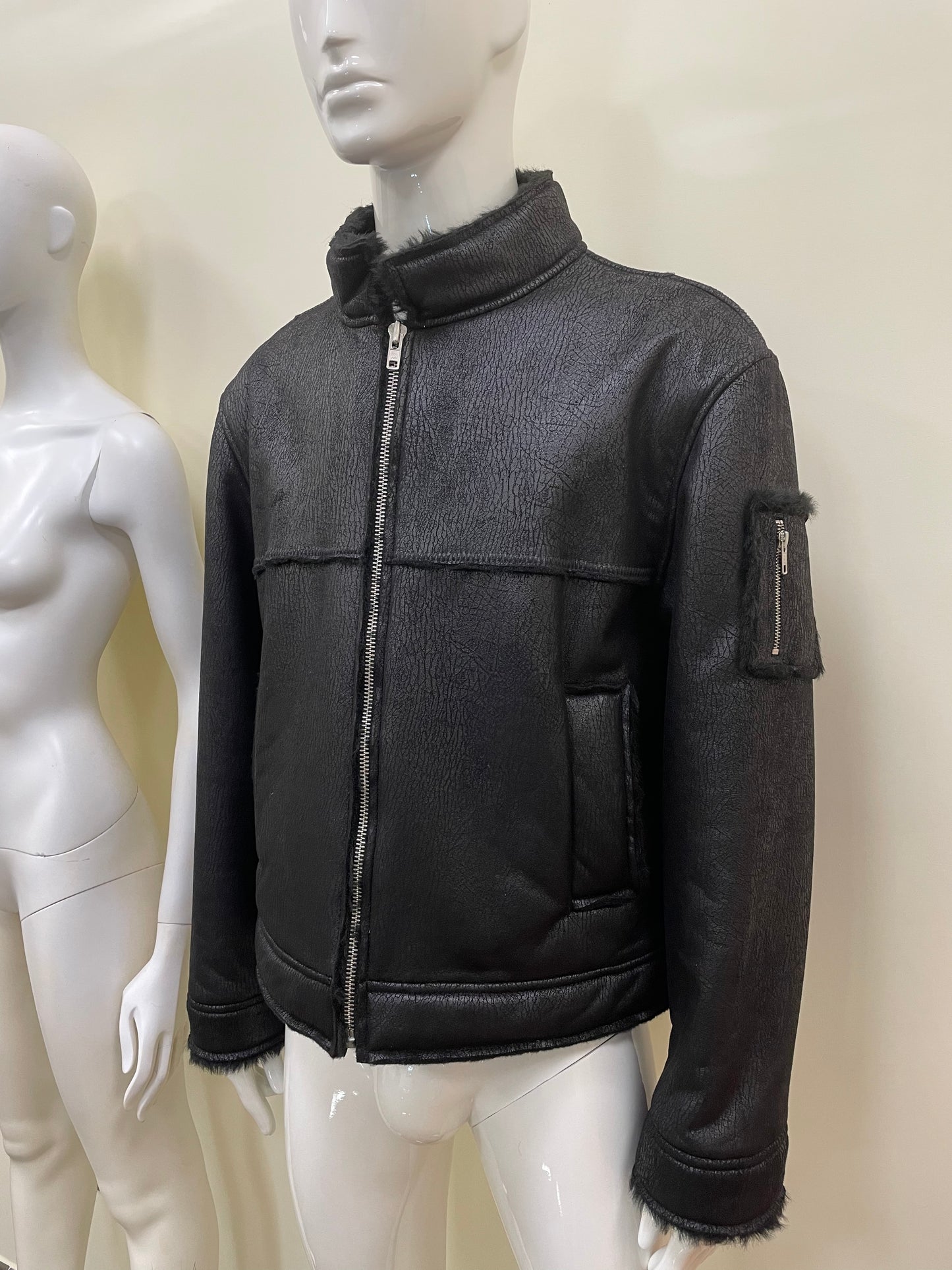 Gosha Rubchinskiy A/W 2016 faux leather shearling jacket (black) - size L