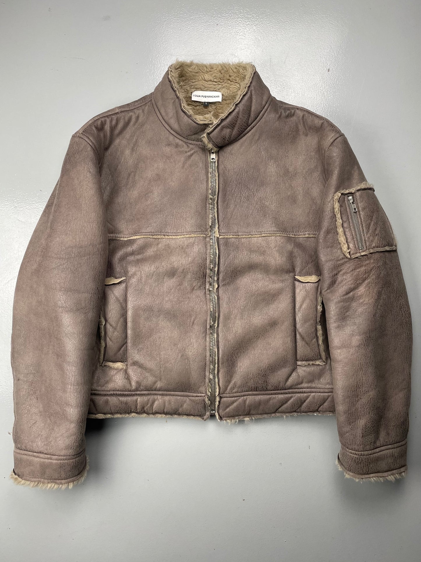 Gosha Rubchinskiy A/W 2016 faux leather shearling jacket (brown) - size L