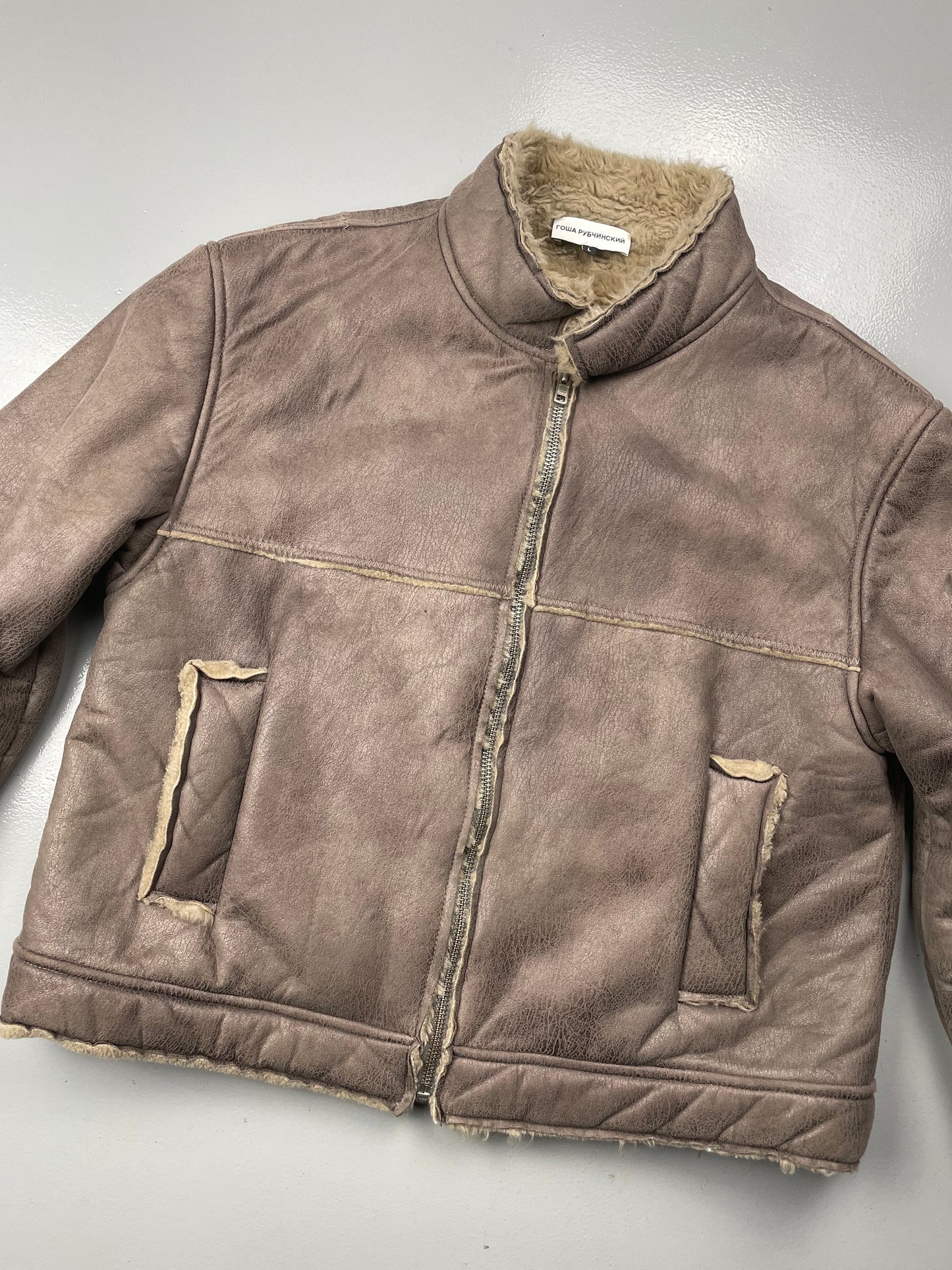 Gosha Rubchinskiy A/W 2016 faux leather shearling jacket (brown) - size L