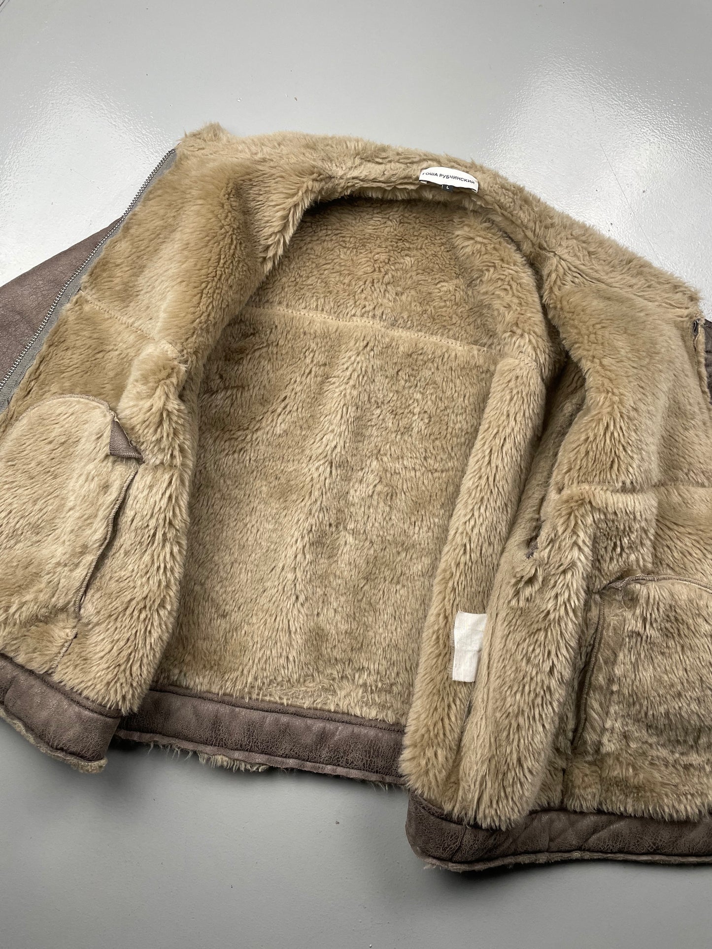 Gosha Rubchinskiy A/W 2016 faux leather shearling jacket (brown) - size L