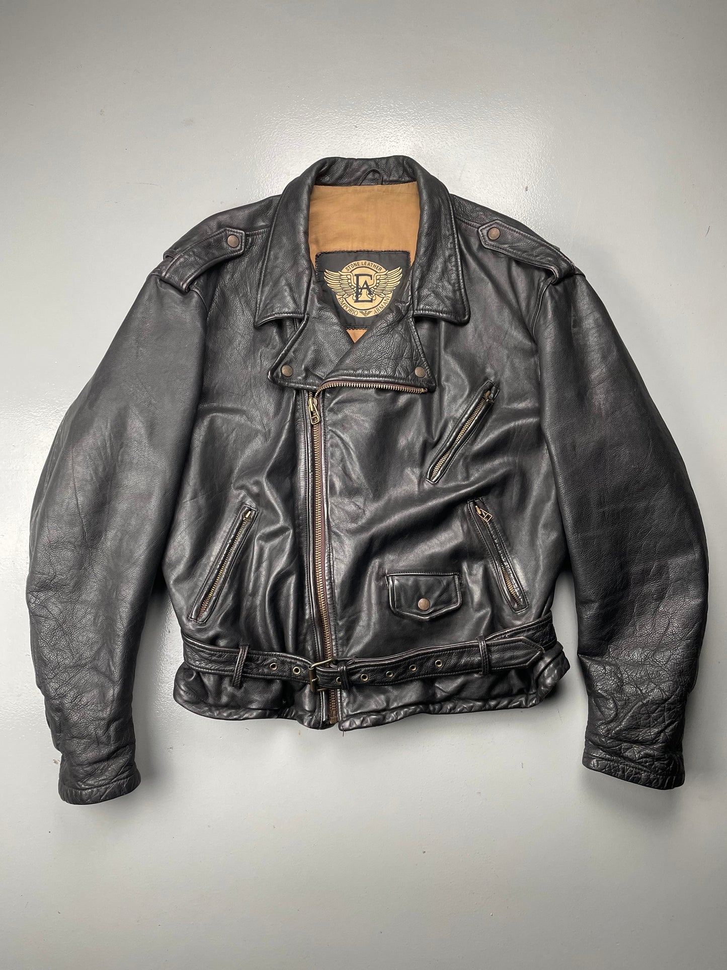 1990's Emporio Armani biker Stone Leather jacket - size 52