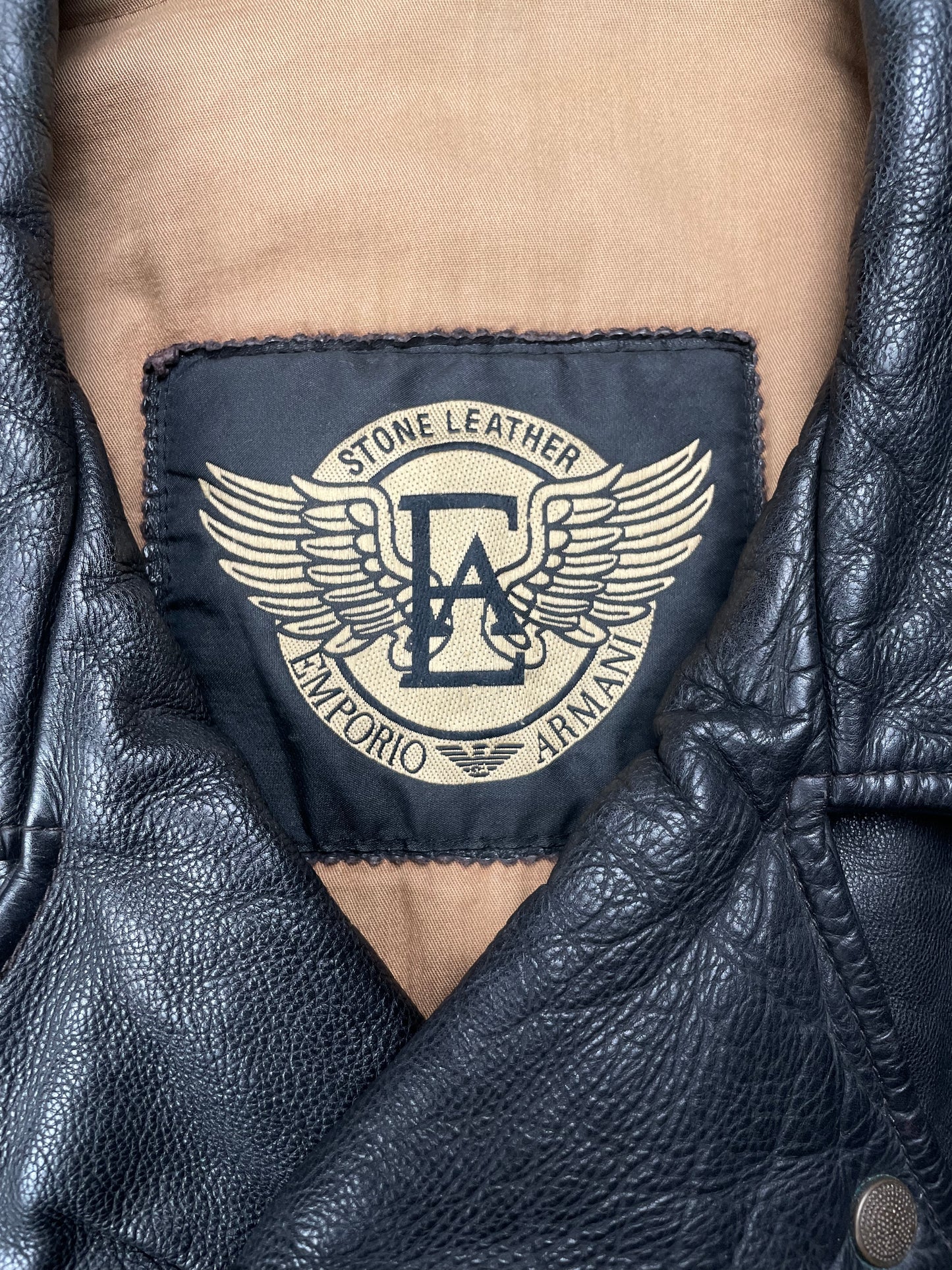 1990's Emporio Armani biker Stone Leather jacket - size 52