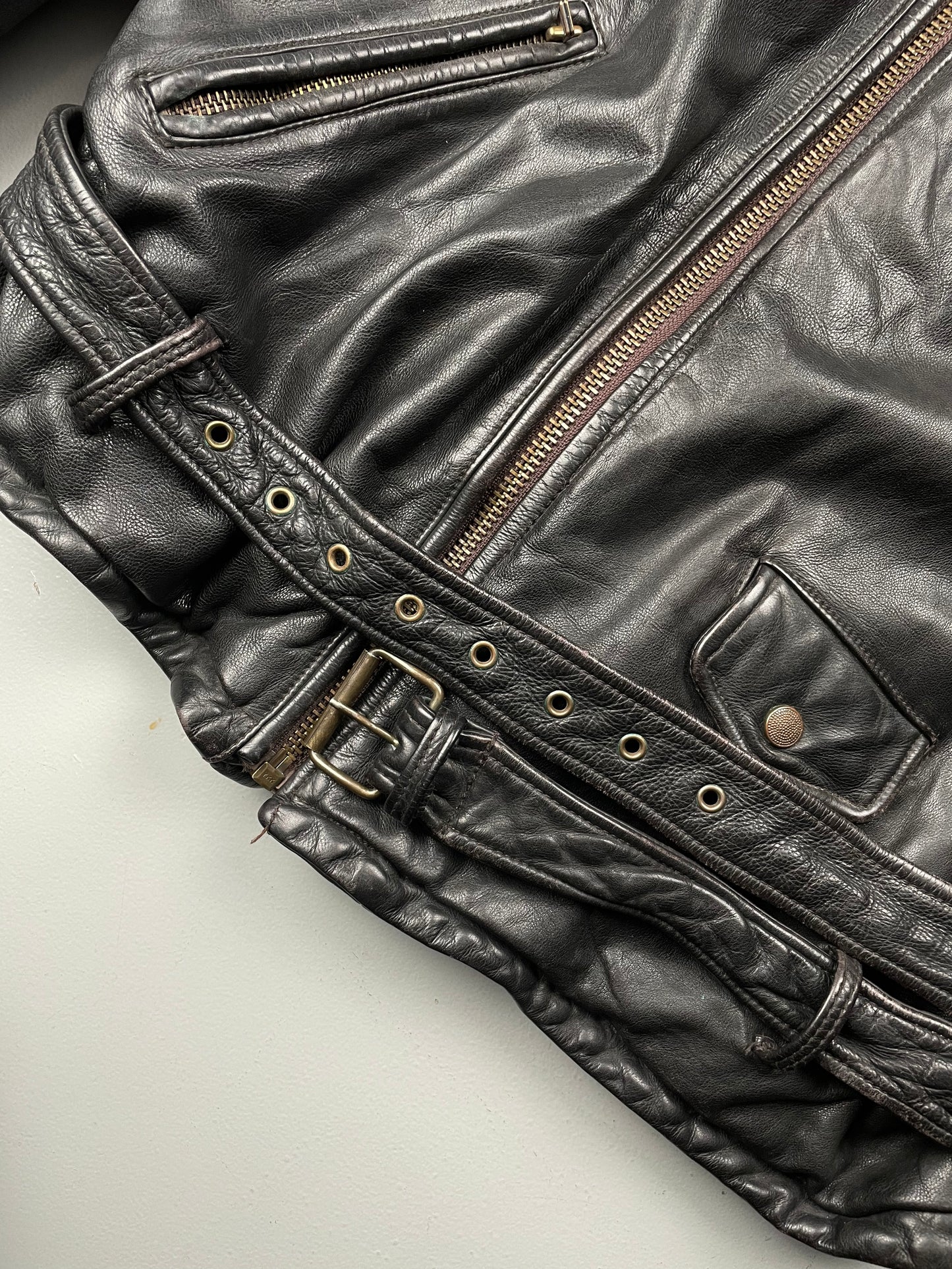 1990's Emporio Armani biker Stone Leather jacket - size 52