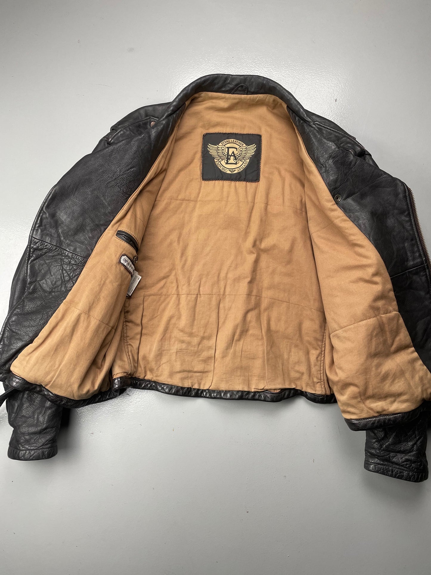 1990's Emporio Armani biker Stone Leather jacket - size 52
