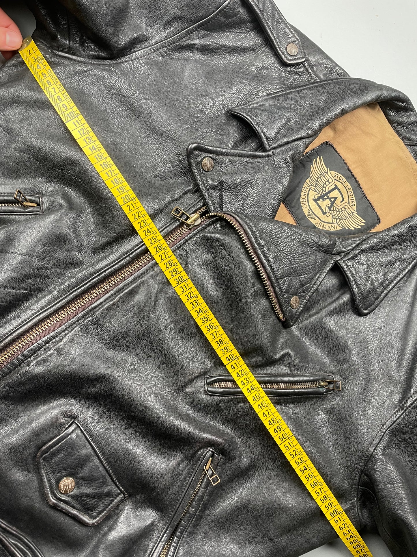 1990's Emporio Armani biker Stone Leather jacket - size 52