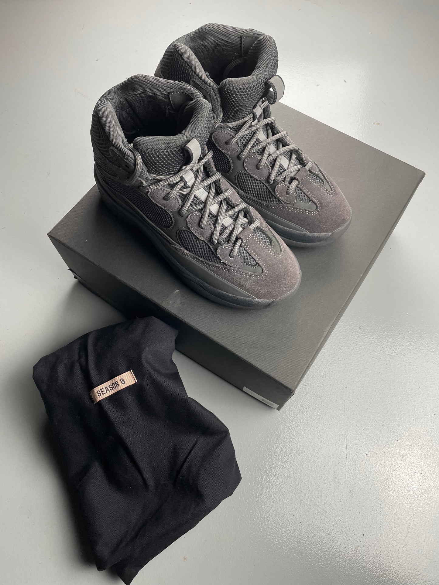 YEEZY Season 6 Graphite Thick Suede, Mesh and Nubuck Desert Boots - size 42