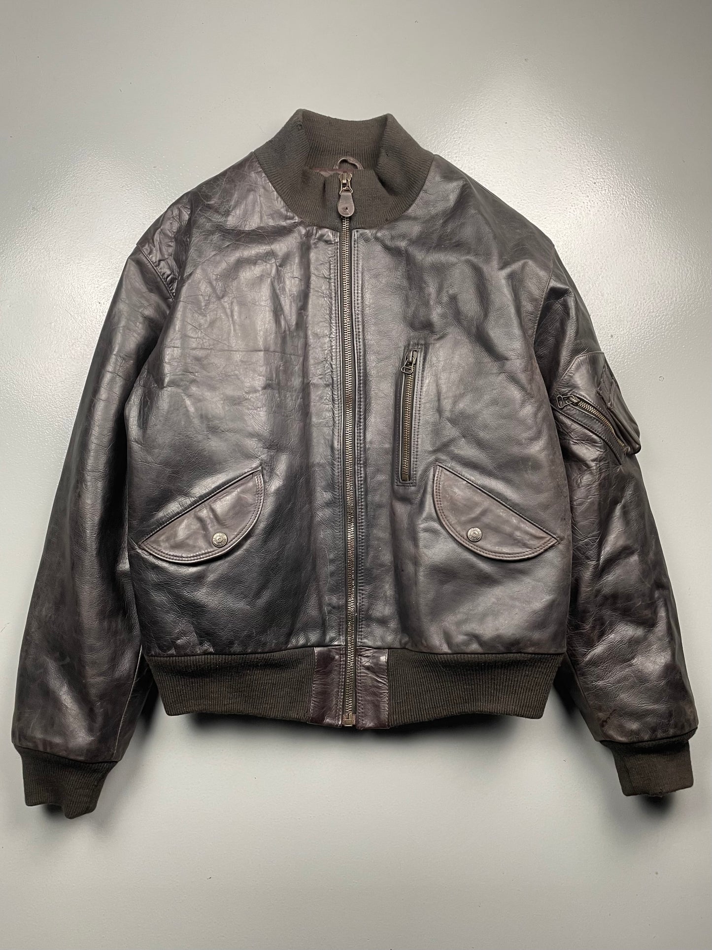 1990's Armani Jeans leather bomber jacket - size 54