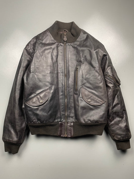 1990's Armani Jeans leather bomber jacket - size 54