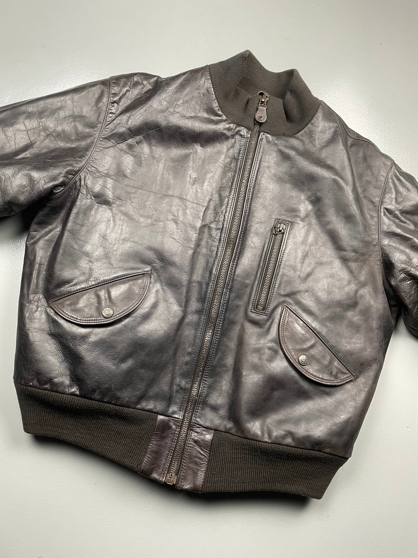 1990's Armani Jeans leather bomber jacket - size 54