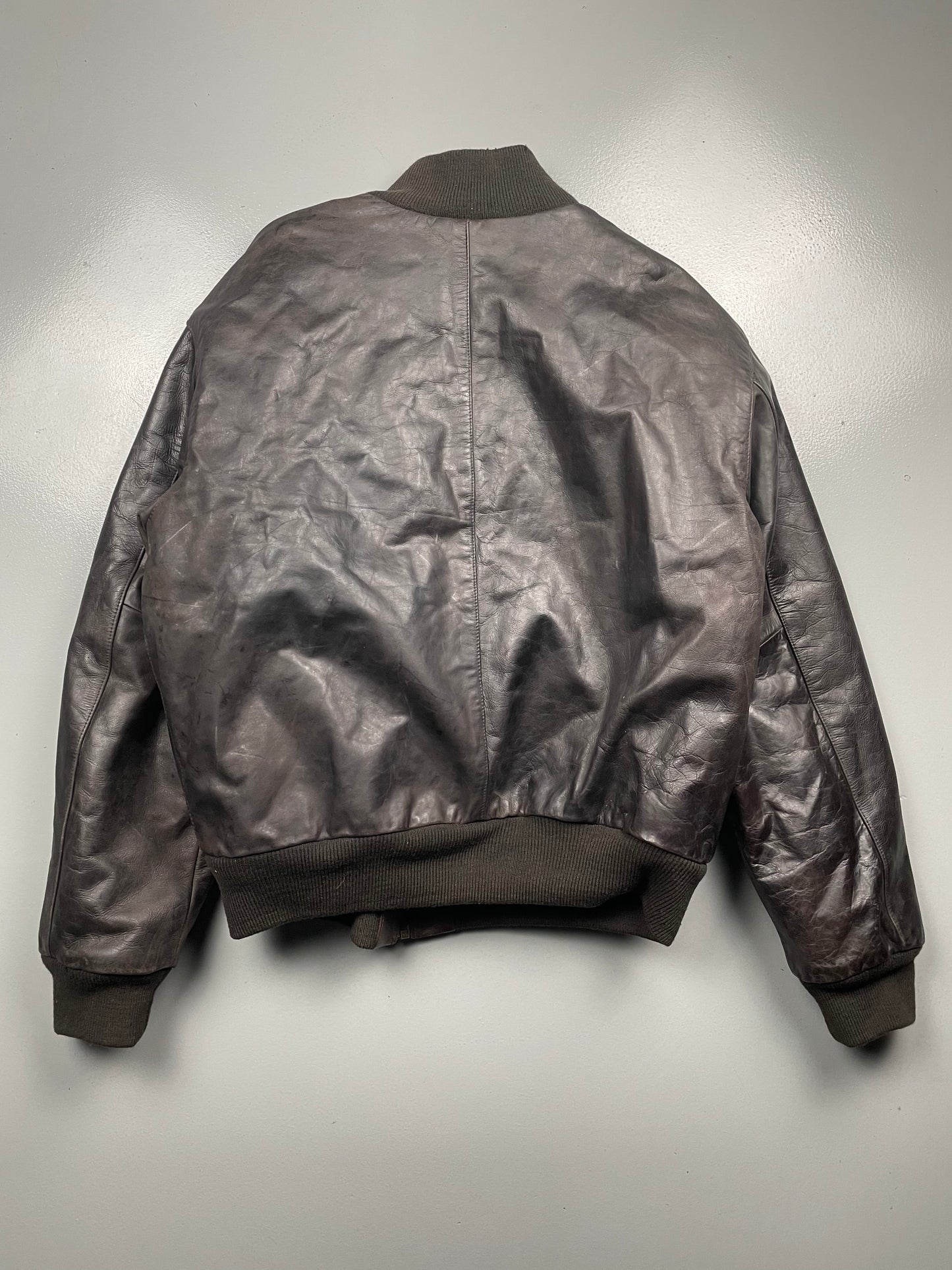 1990's Armani Jeans leather bomber jacket - size 54