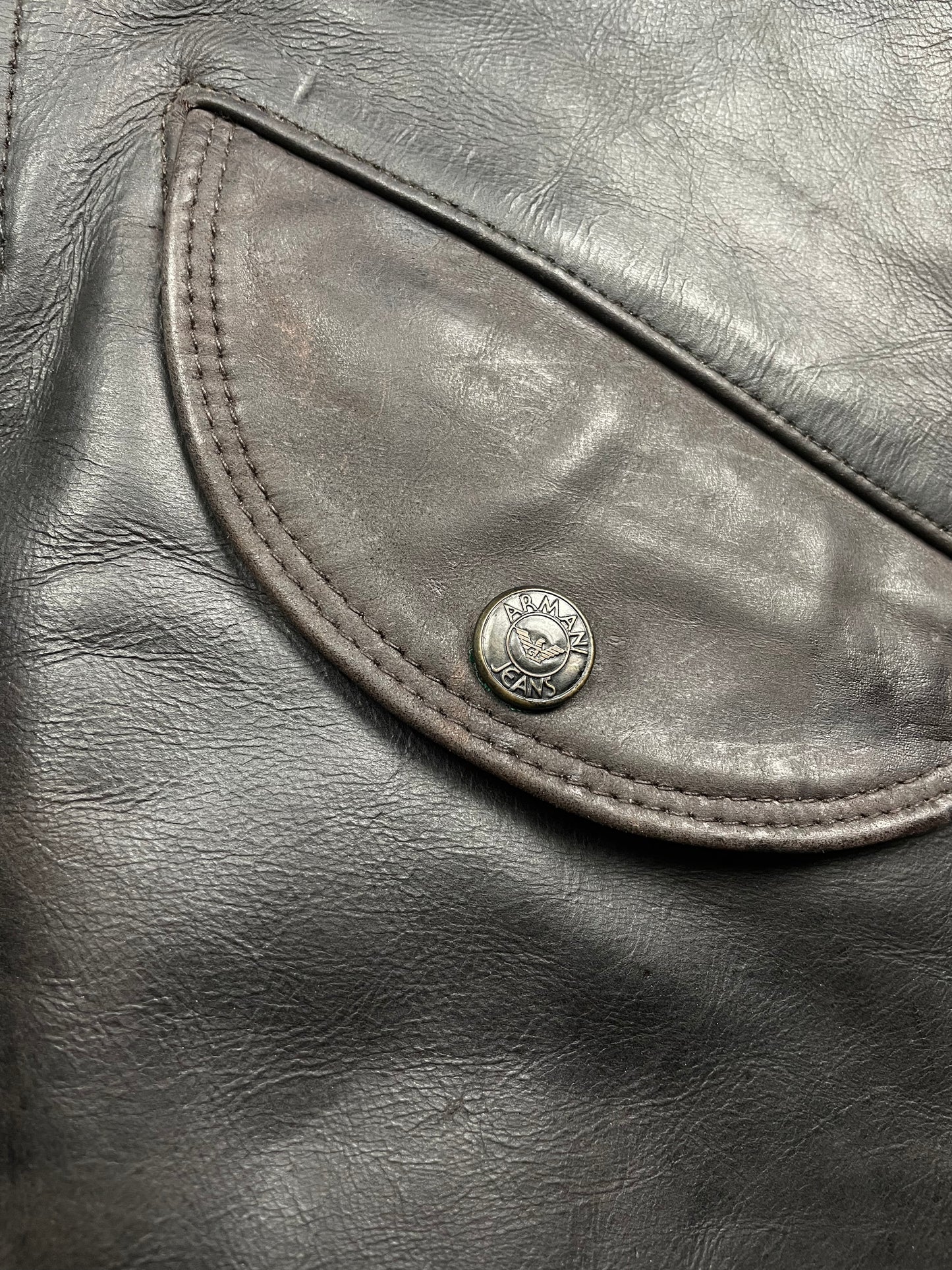 1990's Armani Jeans leather bomber jacket - size 54