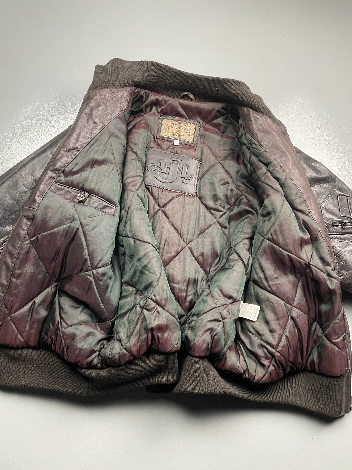 1990's Armani Jeans leather bomber jacket - size 54